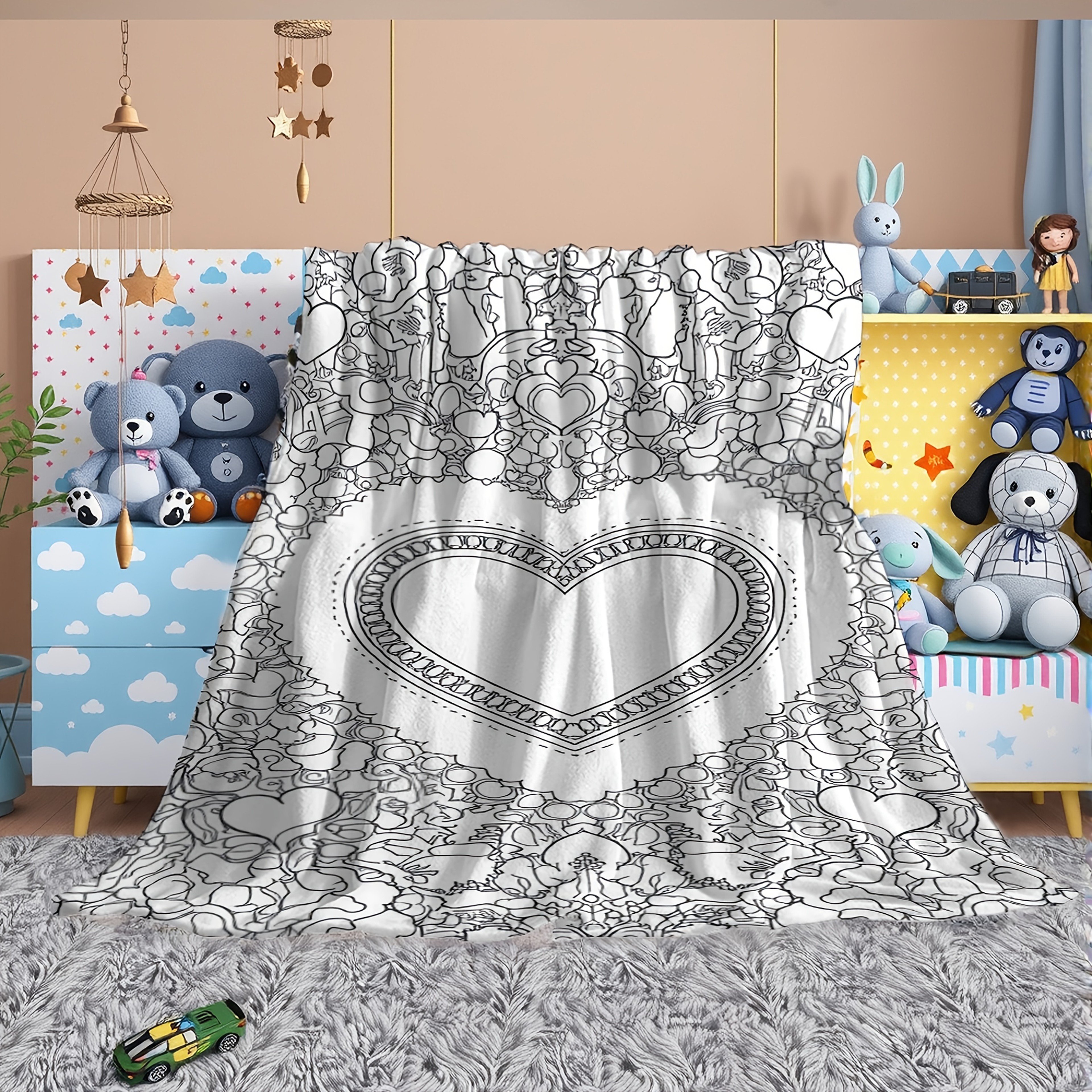 Personalized Coloring Blanket with Custom Name Soft Kids Fleece Heart Throw Gift – view 5