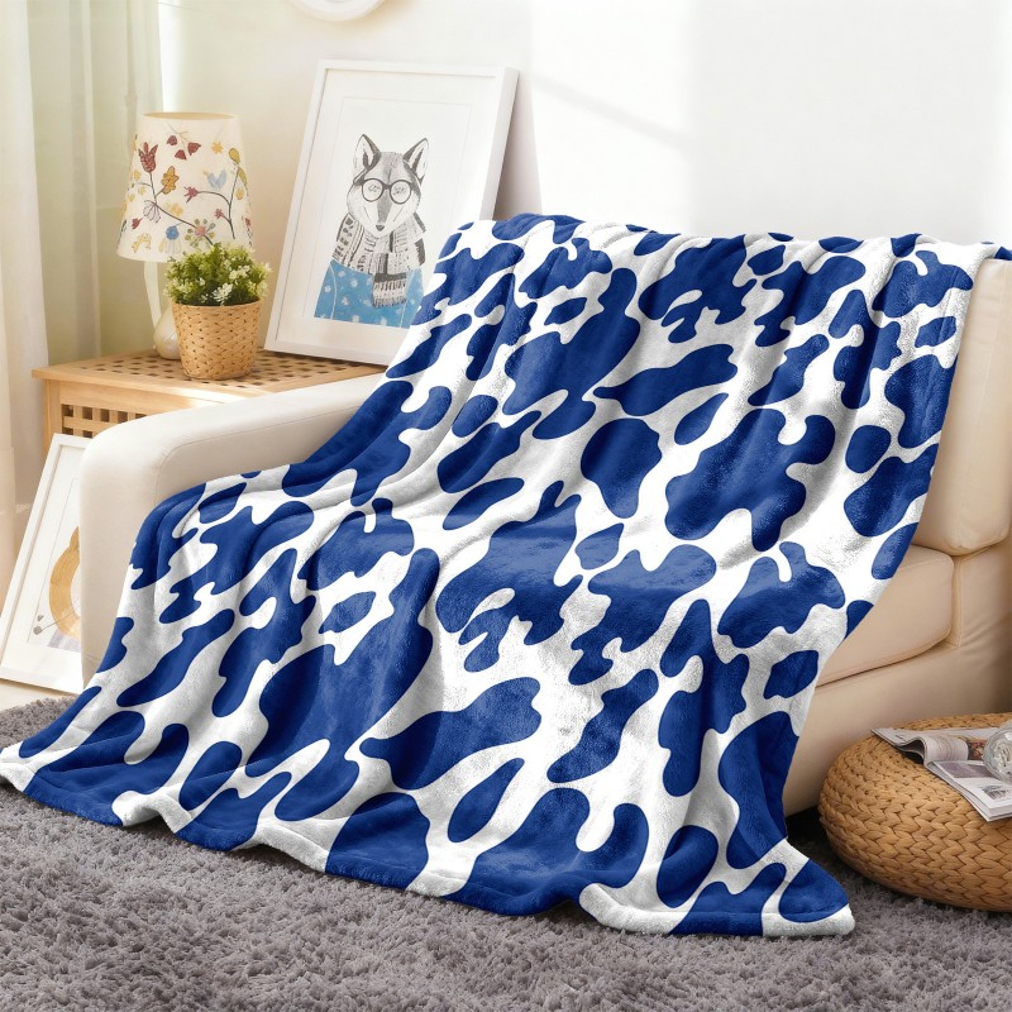 Cow Print Flannel Throw Blanket Soft Fleece Cowhide Pattern All Season Blanket For Sofa Bed  Travel 9
