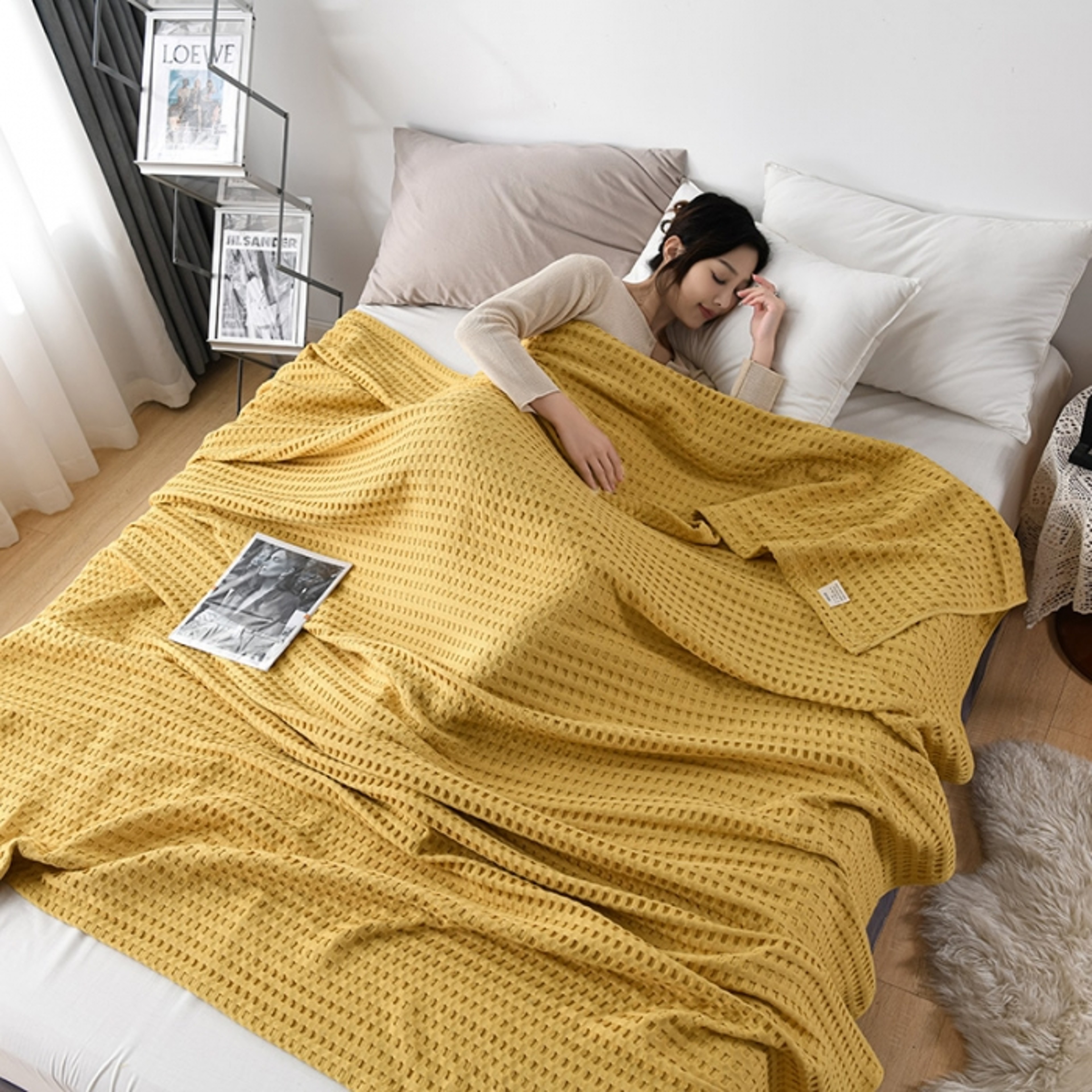 Soft Cotton Waffle Blanket Lightweight Knitted Throw Blanket for Bed, Sofa & All Season Comfort – view 5