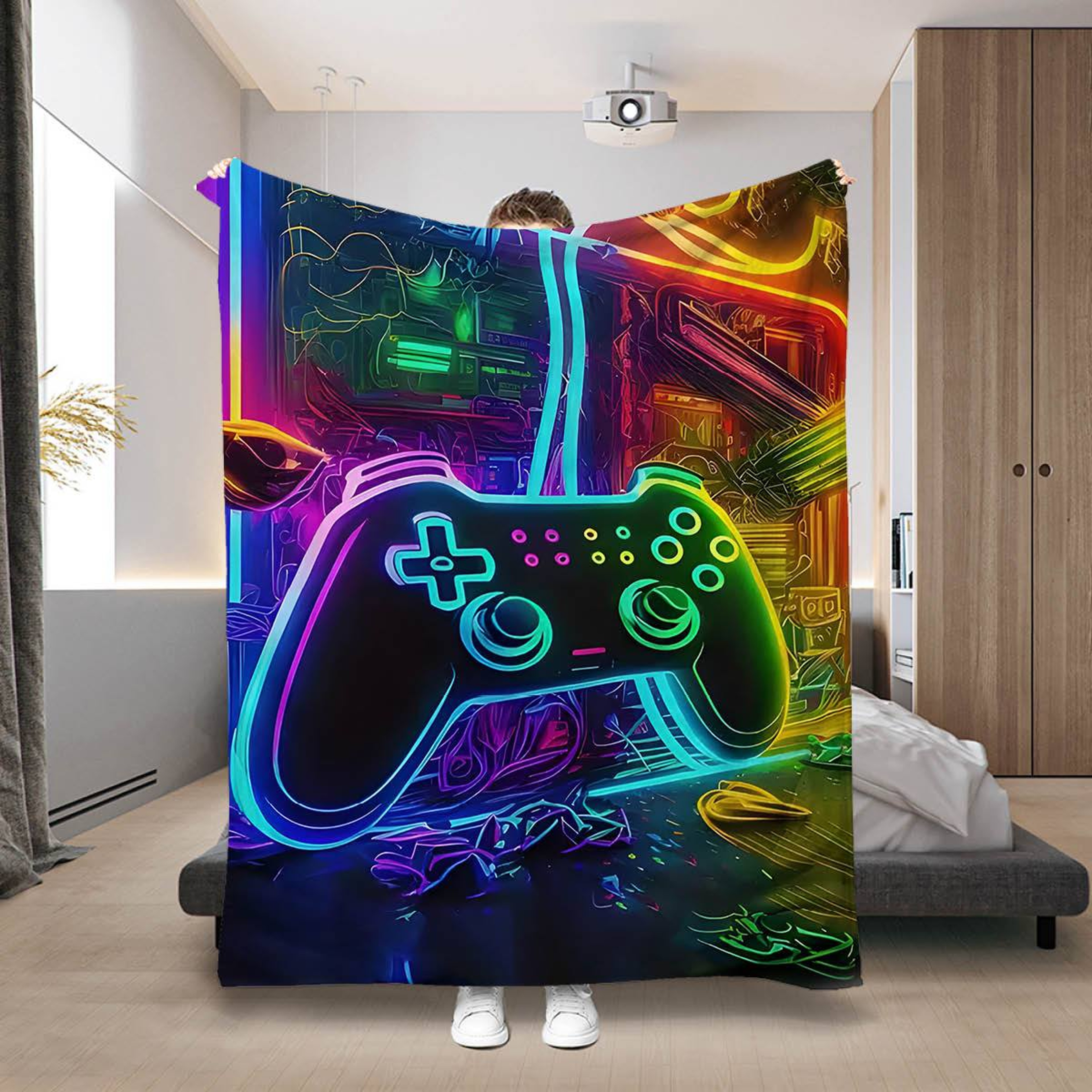 ColorPop Gaming Blanket Soft Game Controller Blanket Flannel Throw For Couch Bed  Gaming Room 5
