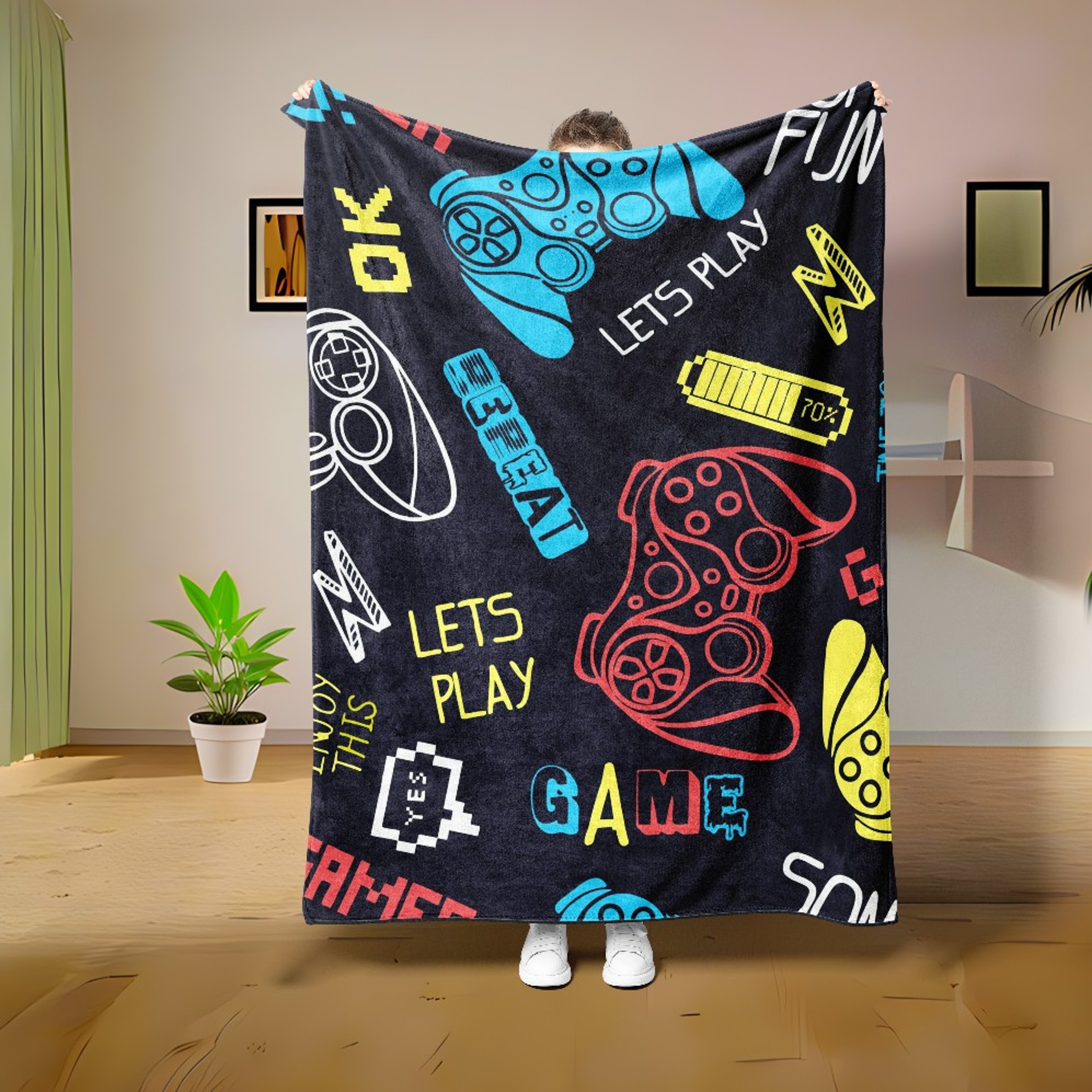 ColorPop Gaming Blanket Soft Game Controller Blanket Flannel Throw For Couch Bed  Gaming Room 7