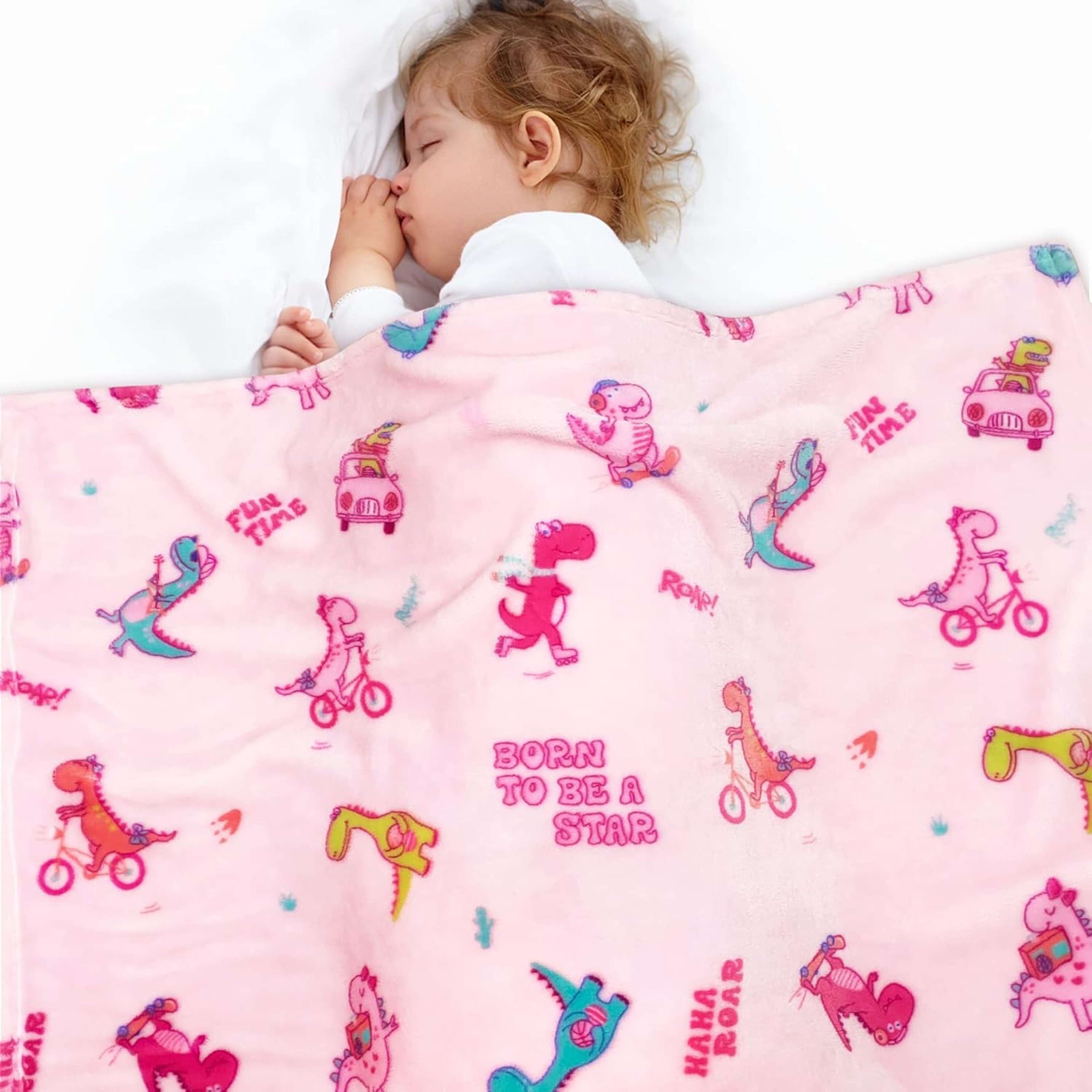 Cute Dinosaur Flannel Throw Blanket Super Soft Plush Fleece Blanket for Bed, Sofa, Travel & Camping – view 3