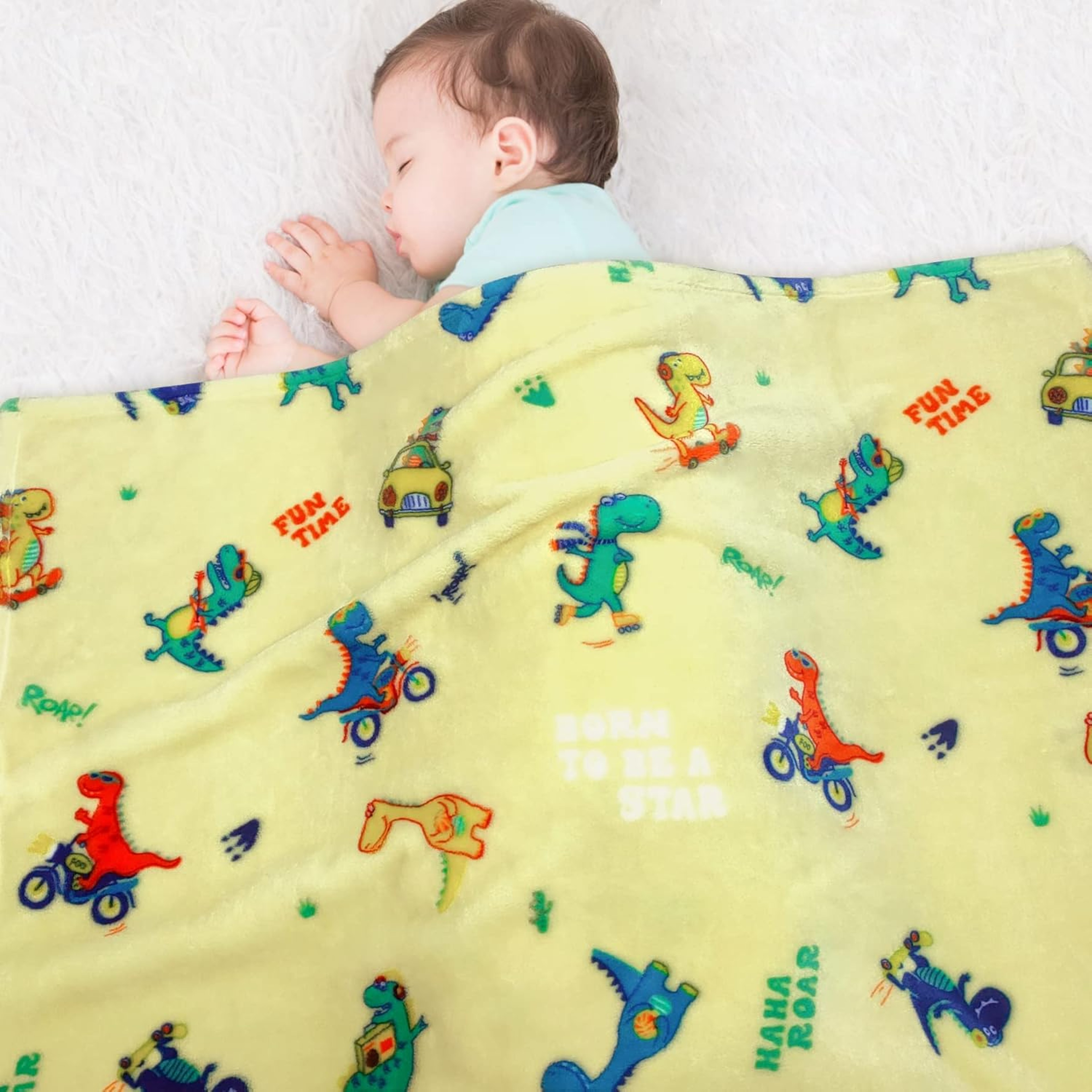 Cute Dinosaur Flannel Throw Blanket Super Soft Plush Fleece Blanket for Bed, Sofa, Travel & Camping – view 10