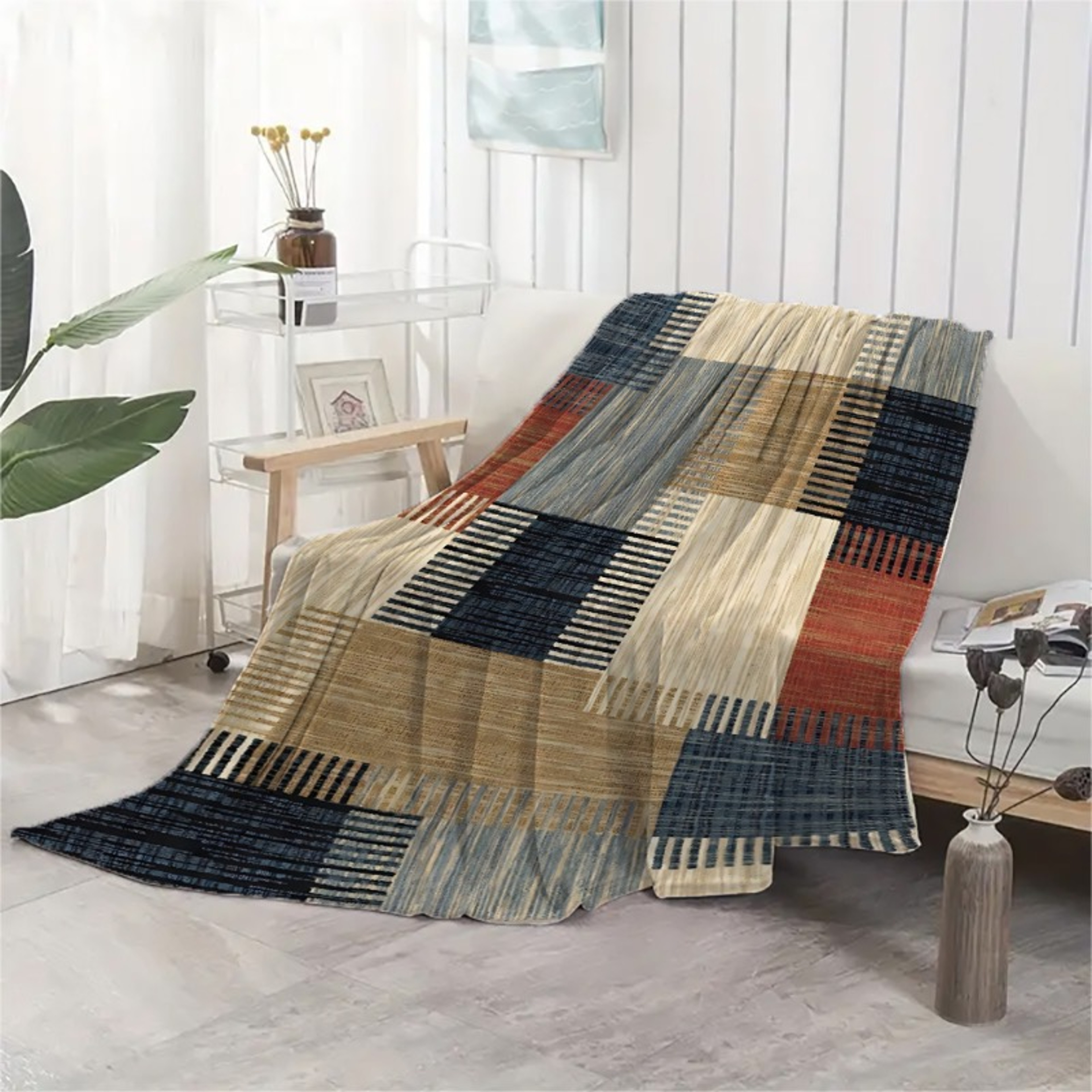 Bohemian Flannel Blanket Soft Patchwork Throw Blanket For Sofa Bed  Cozy Home Decor 2