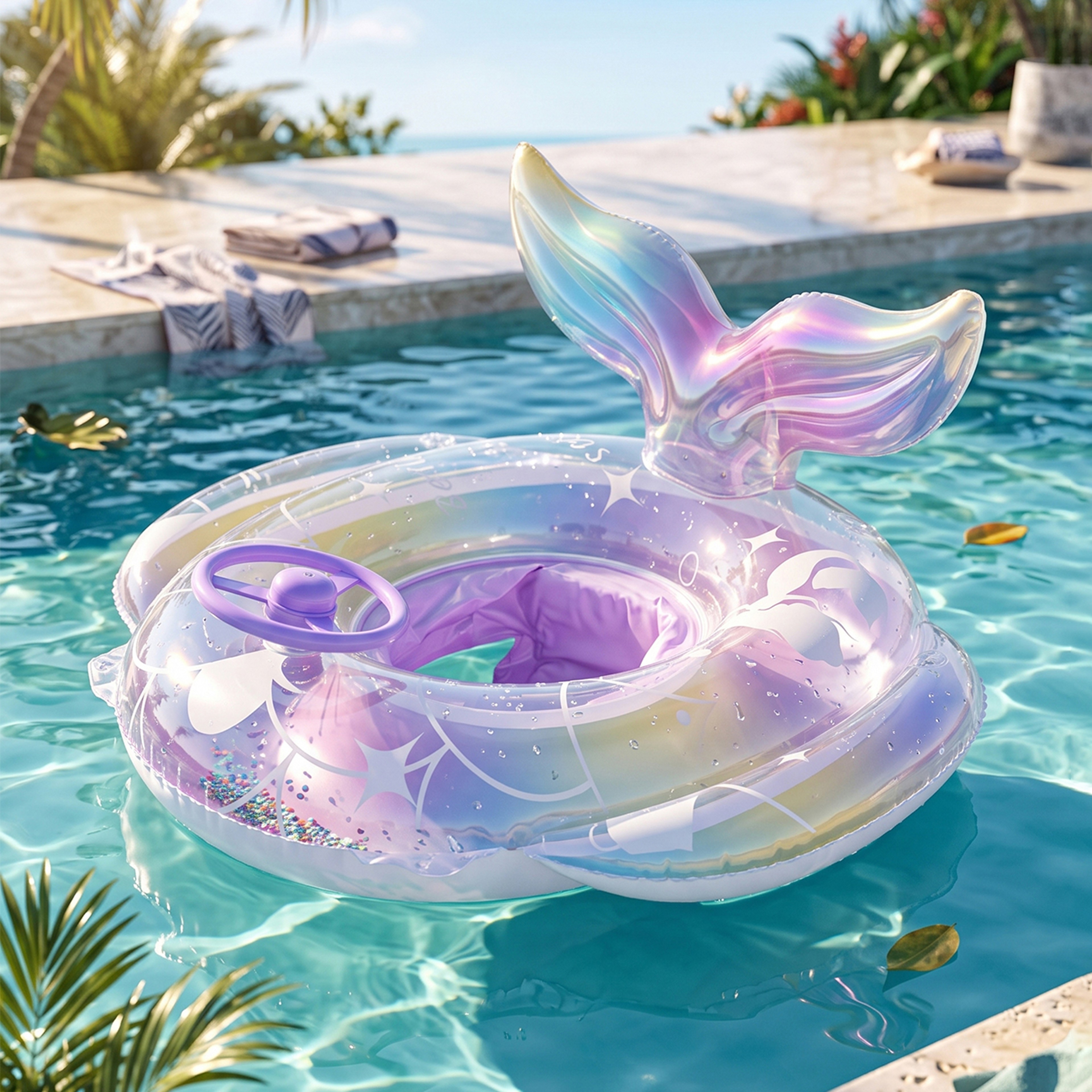 Pool Float with Seat and Steering Wheel Inflatable Swim Seat with Back Support for Summer Pool Fun – view 4