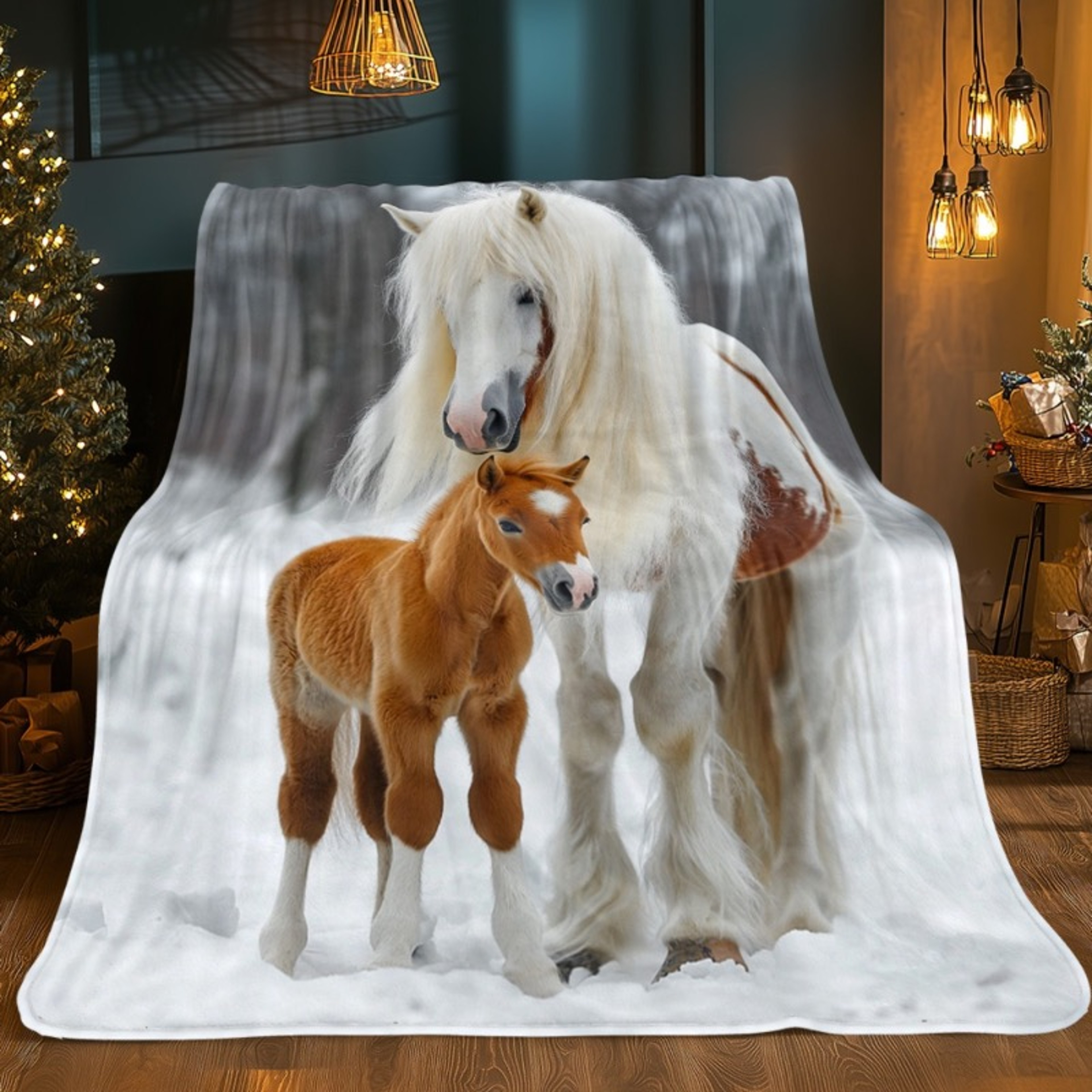 White Horse  Foal Horse Throw Blanket Soft Flannel Fleece Blanket For Sofa Bed  Travel 2