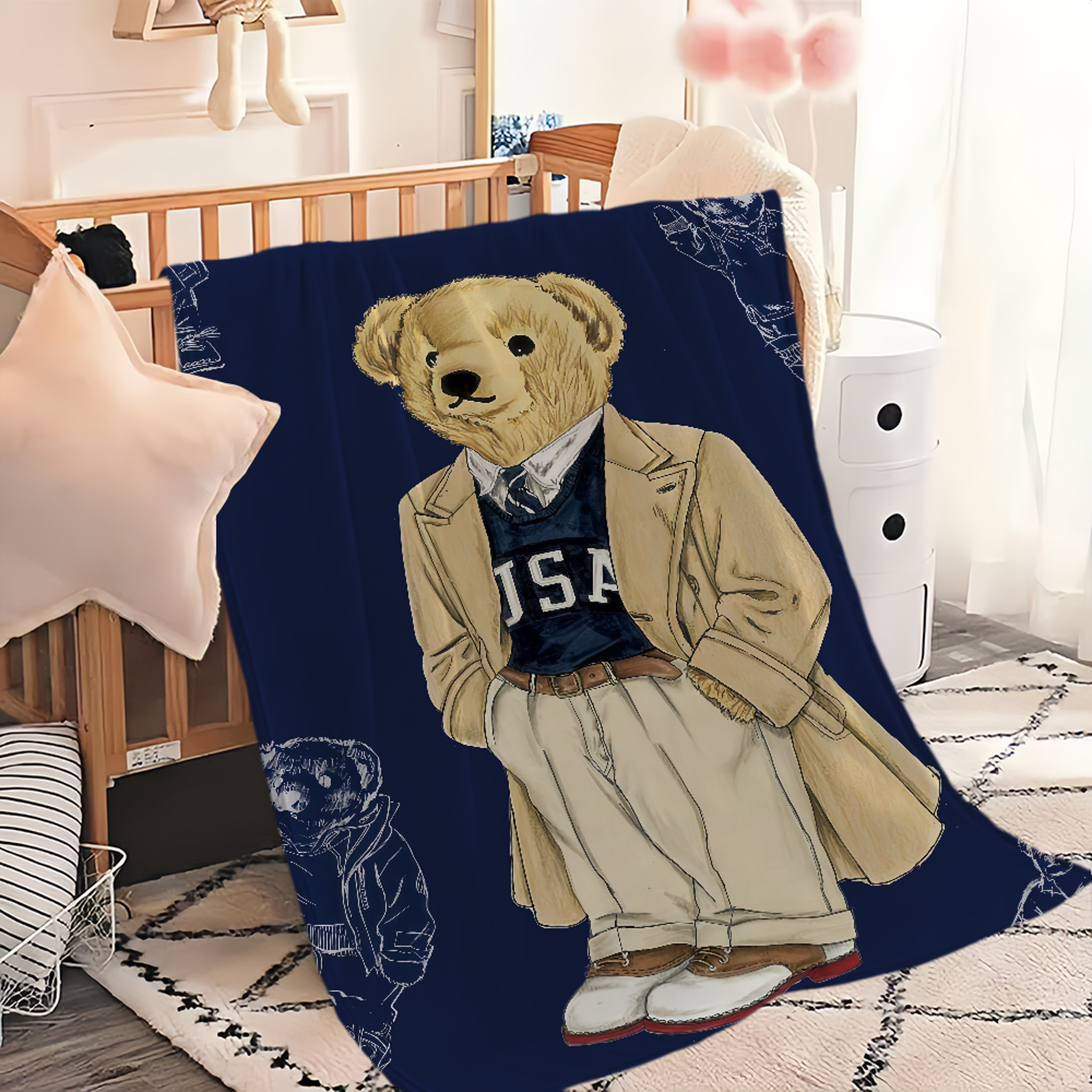 Cute Bear Cartoon Flannel Blanket Soft Plush Throw for Sofa, Bed, Travel & Cozy Home Decor – view 2