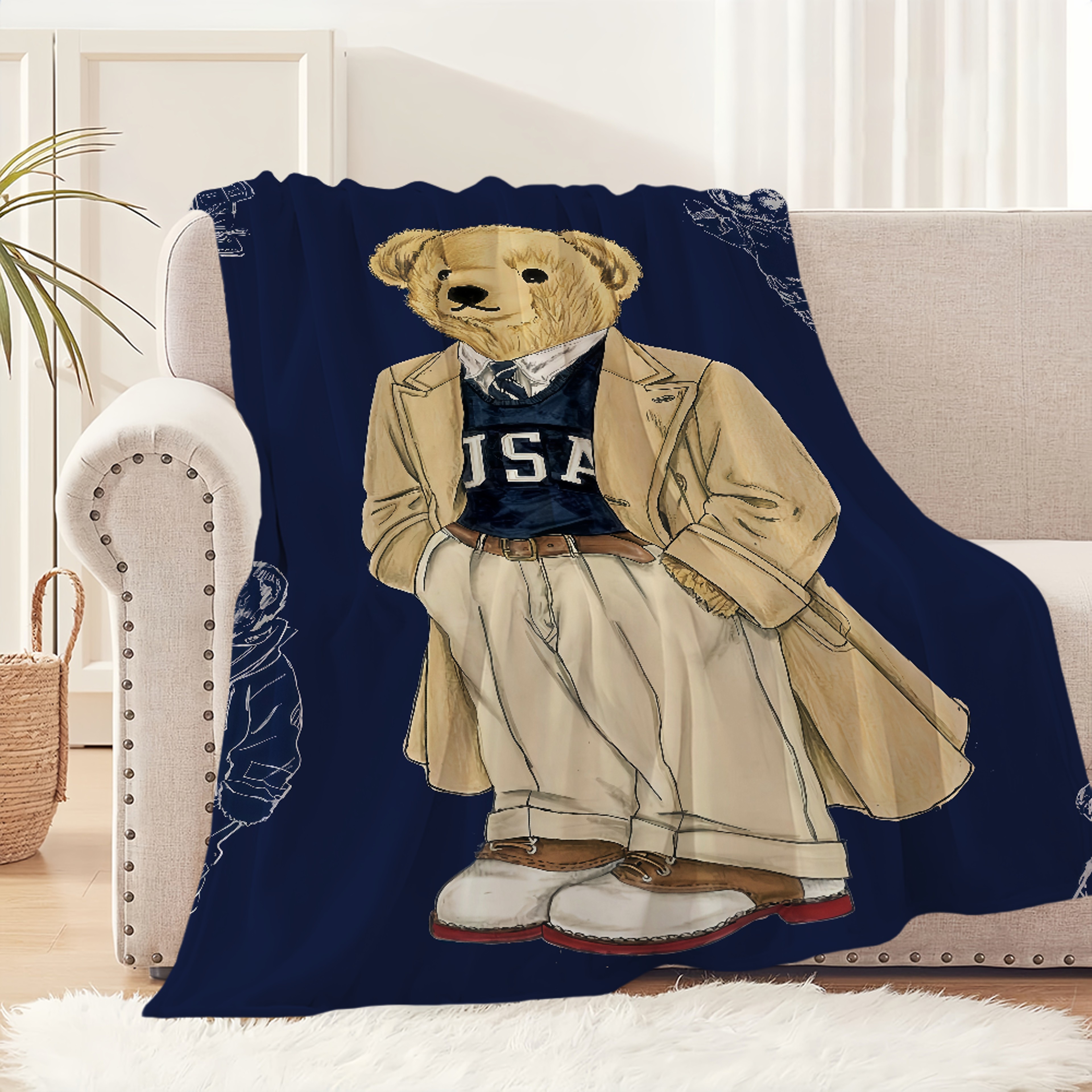 Cute Bear Cartoon Flannel Blanket Soft Plush Throw for Sofa, Bed, Travel & Cozy Home Decor – view 5