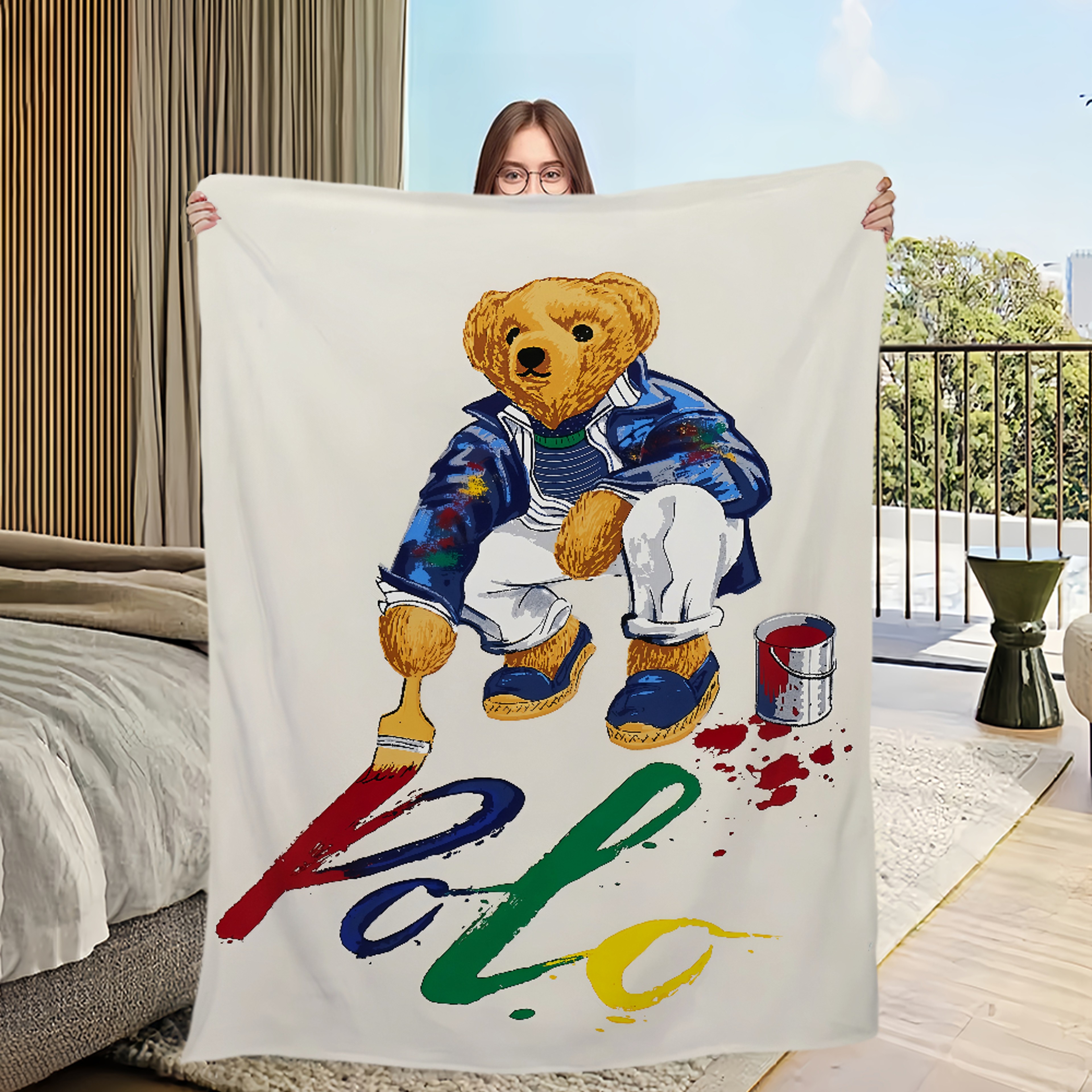 Cute Bear Cartoon Flannel Blanket Soft Plush Throw for Sofa, Bed, Travel & Cozy Home Decor – view 13