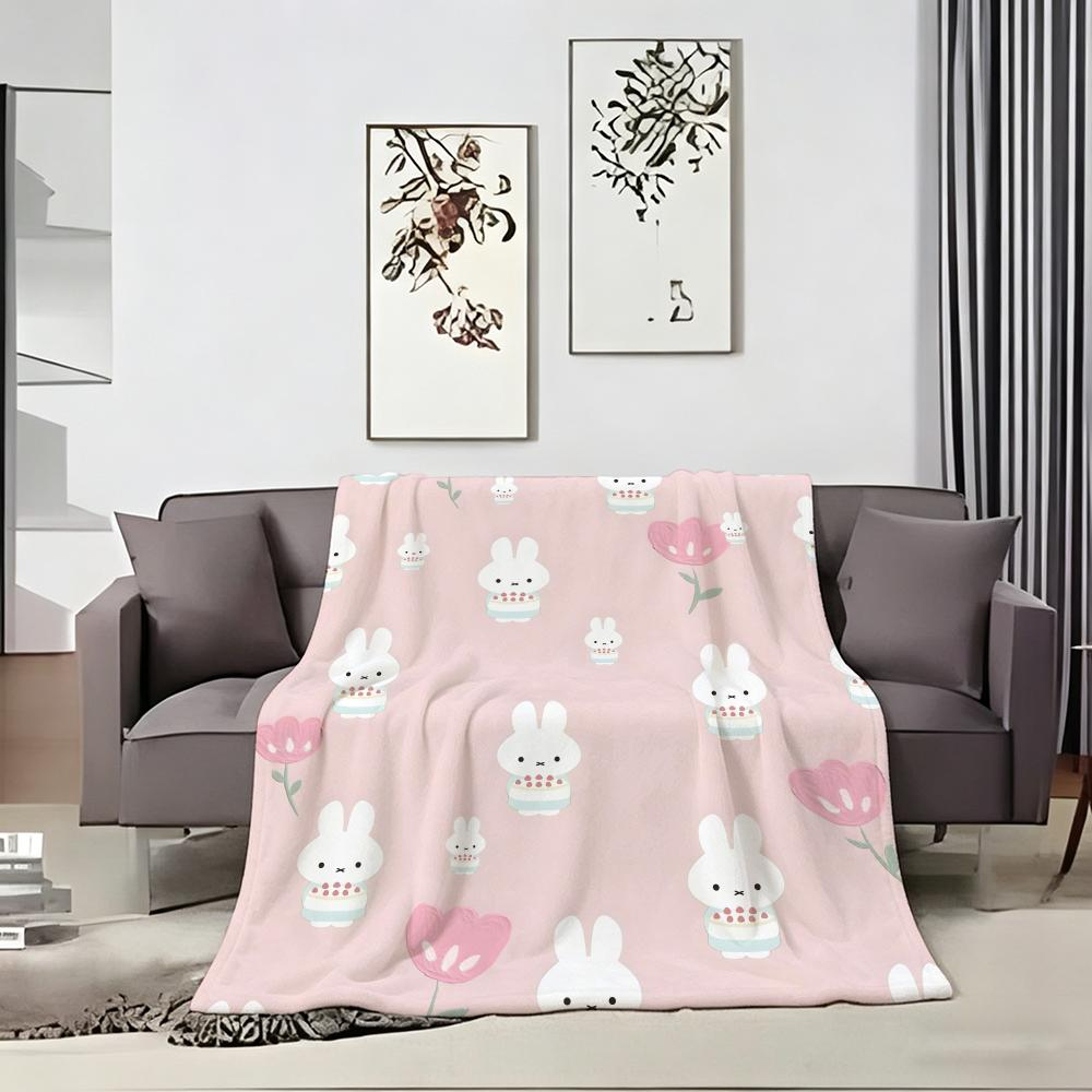 Pink Rabbit Throw Blanket Soft Flannel Lightweight Fleece Blanket for Bed, Sofa & Summer Comfort – view 4