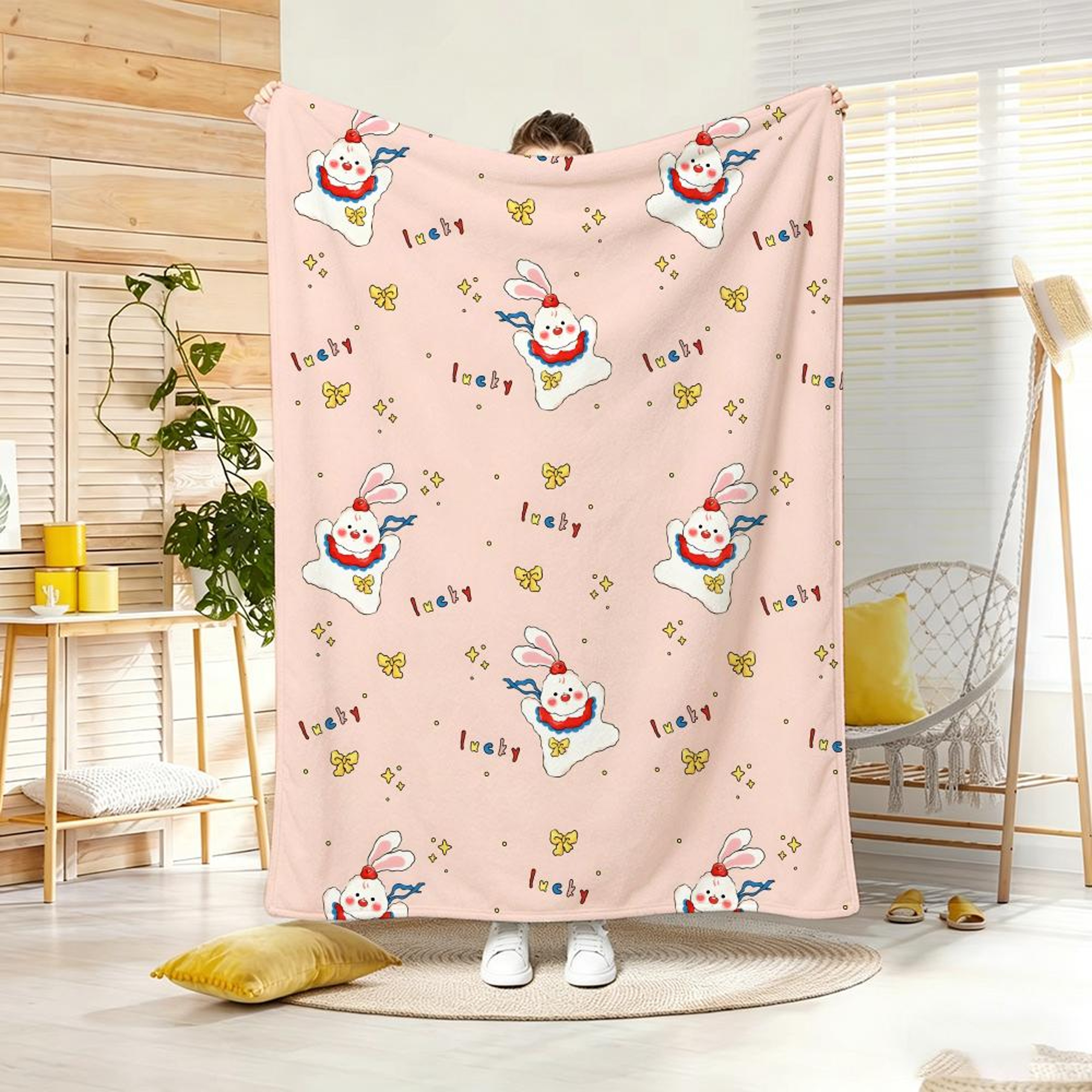Pink Rabbit Throw Blanket Soft Flannel Lightweight Fleece Blanket for Bed, Sofa & Summer Comfort – view 7