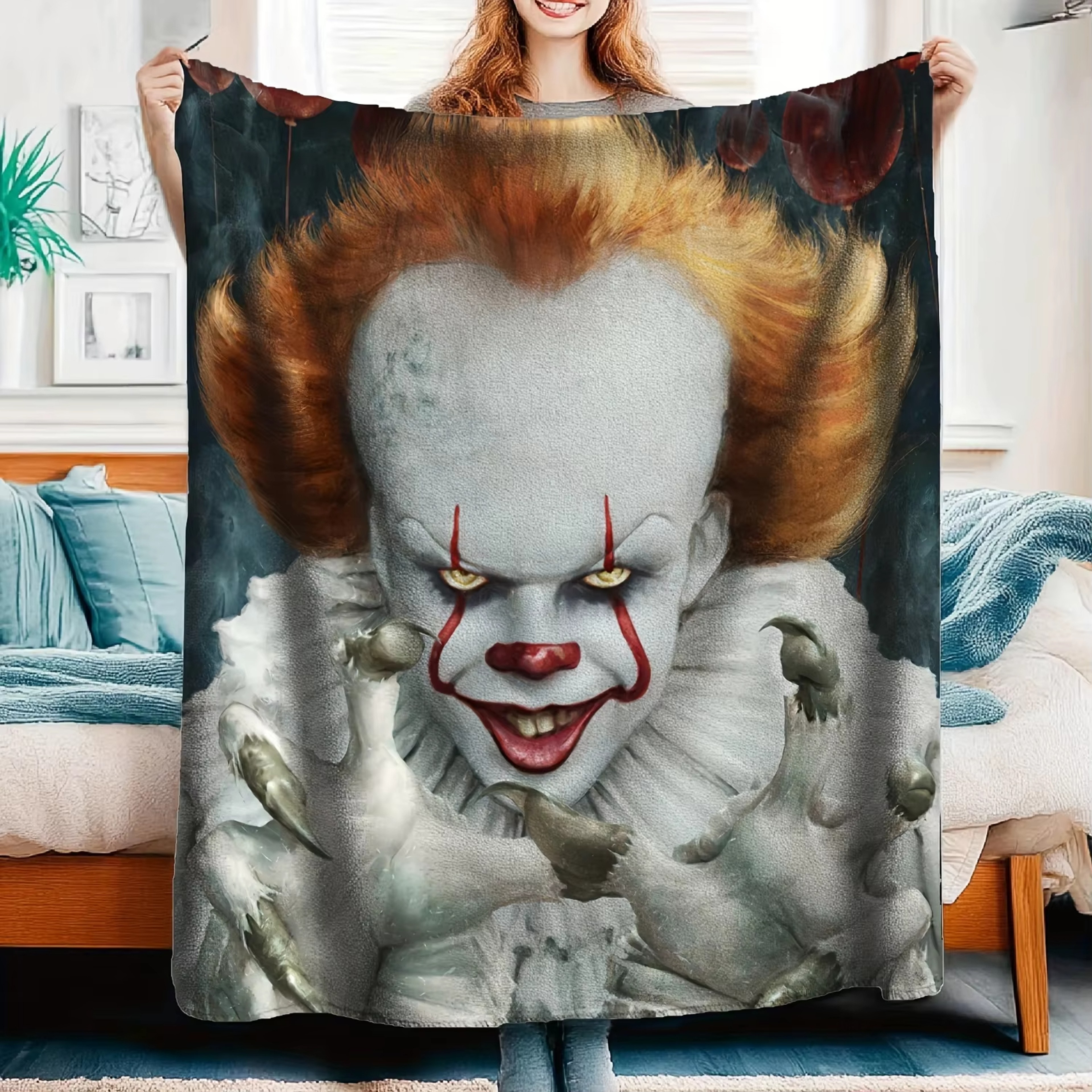 Pennywise Horror Throw Blanket Soft Halloween Flannel Fleece Blanket for Sofa, Bed & Movie Nights – view 1