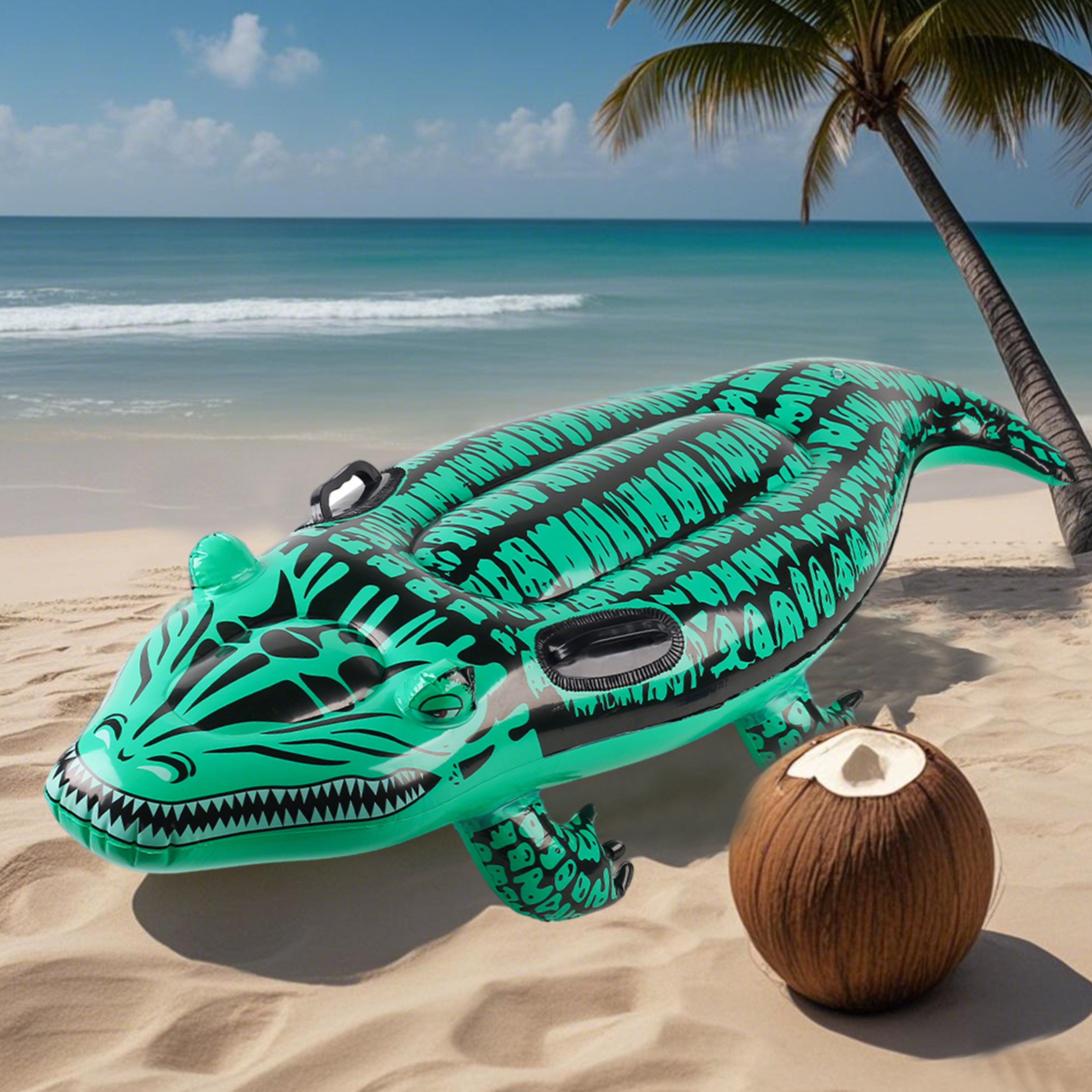 Adventure Inflatable Crocodile Pool Float Ride On With Handles For Kids  Adults 2