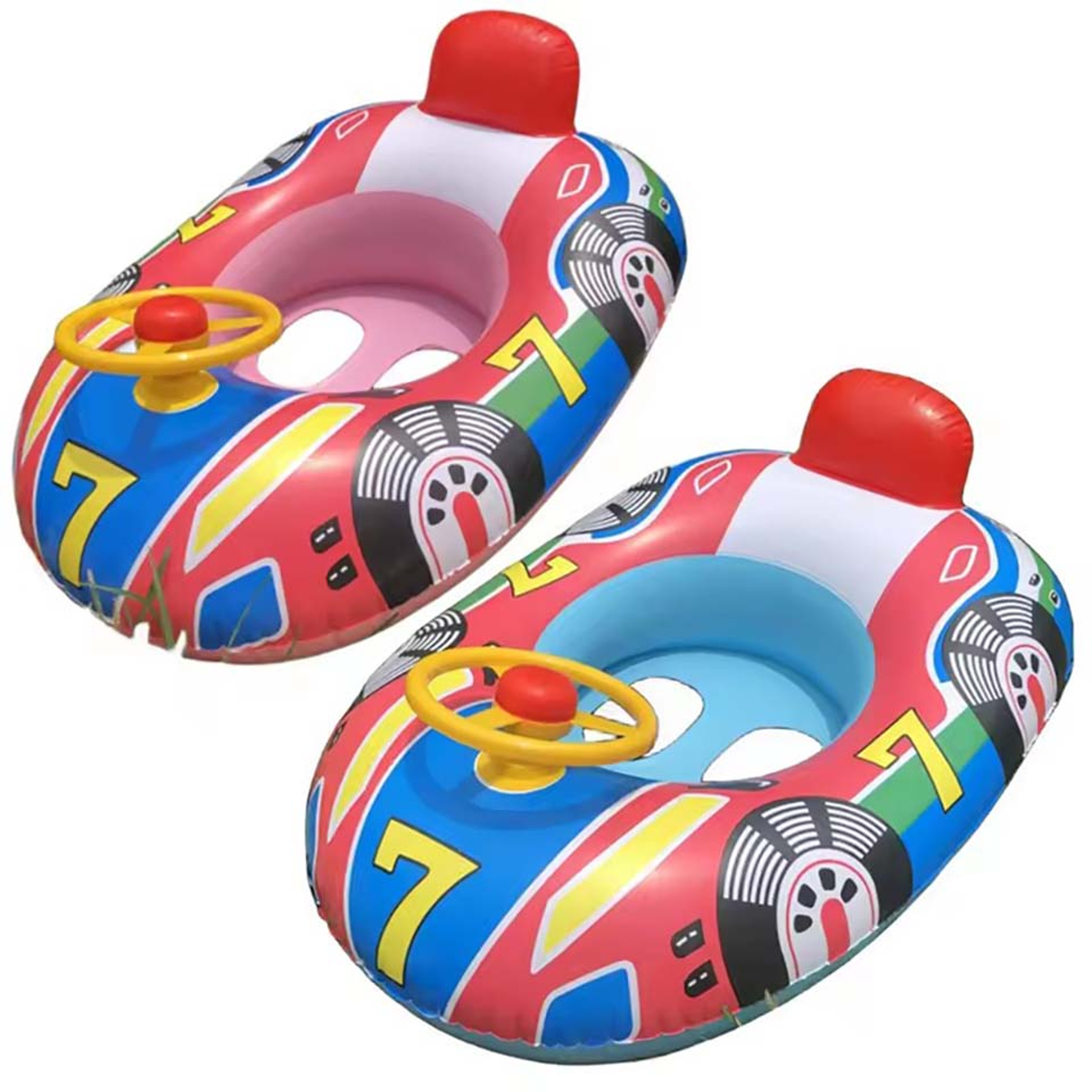Cute Car Baby Pool Float with Steering Wheel & Handles Inflatable Toddler Swim Ring for Summer Water Fun – view 5