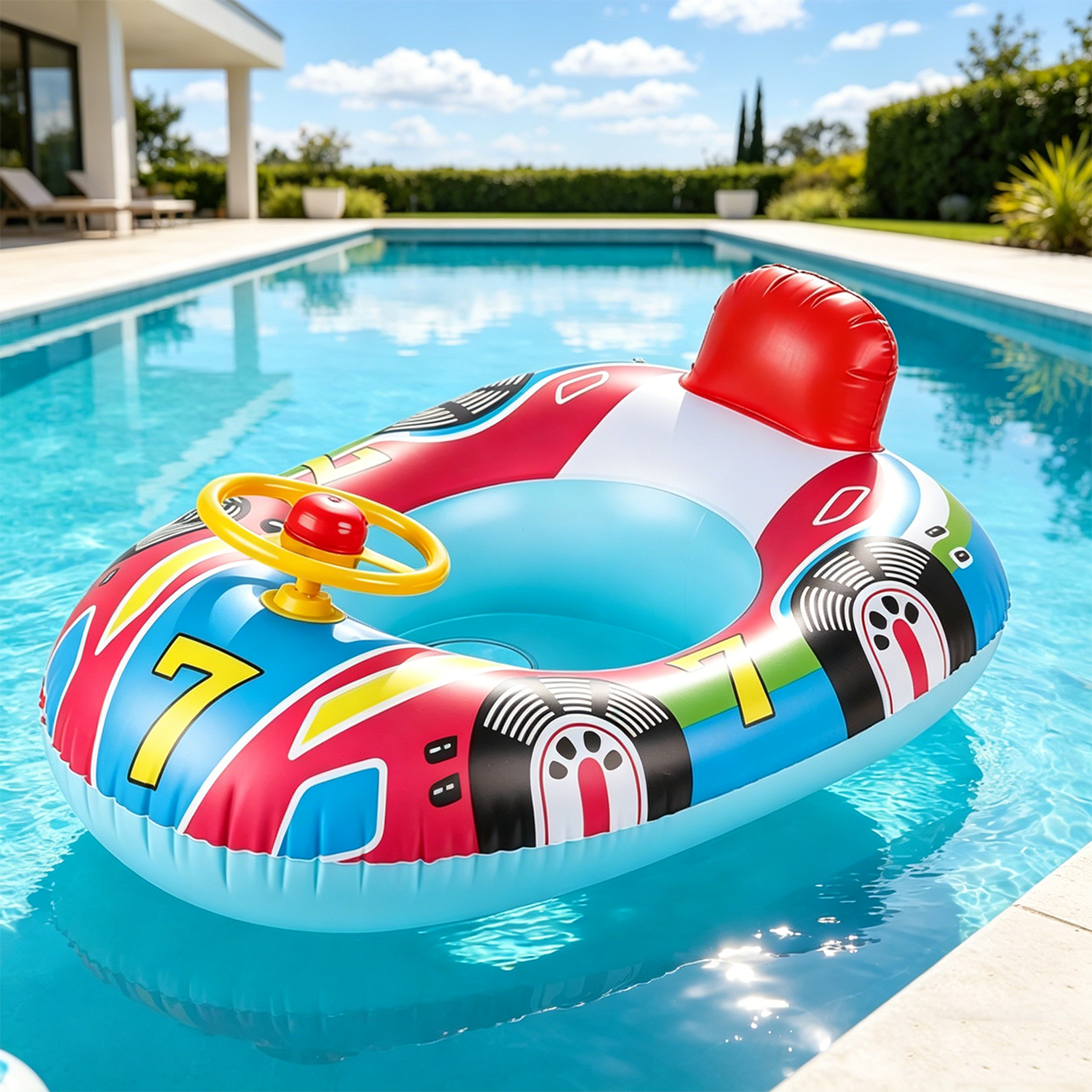 Interactive Steering Wheel Pool Float Durable PVC Inflatable Swim Ring for Kids Water Fun – view 5