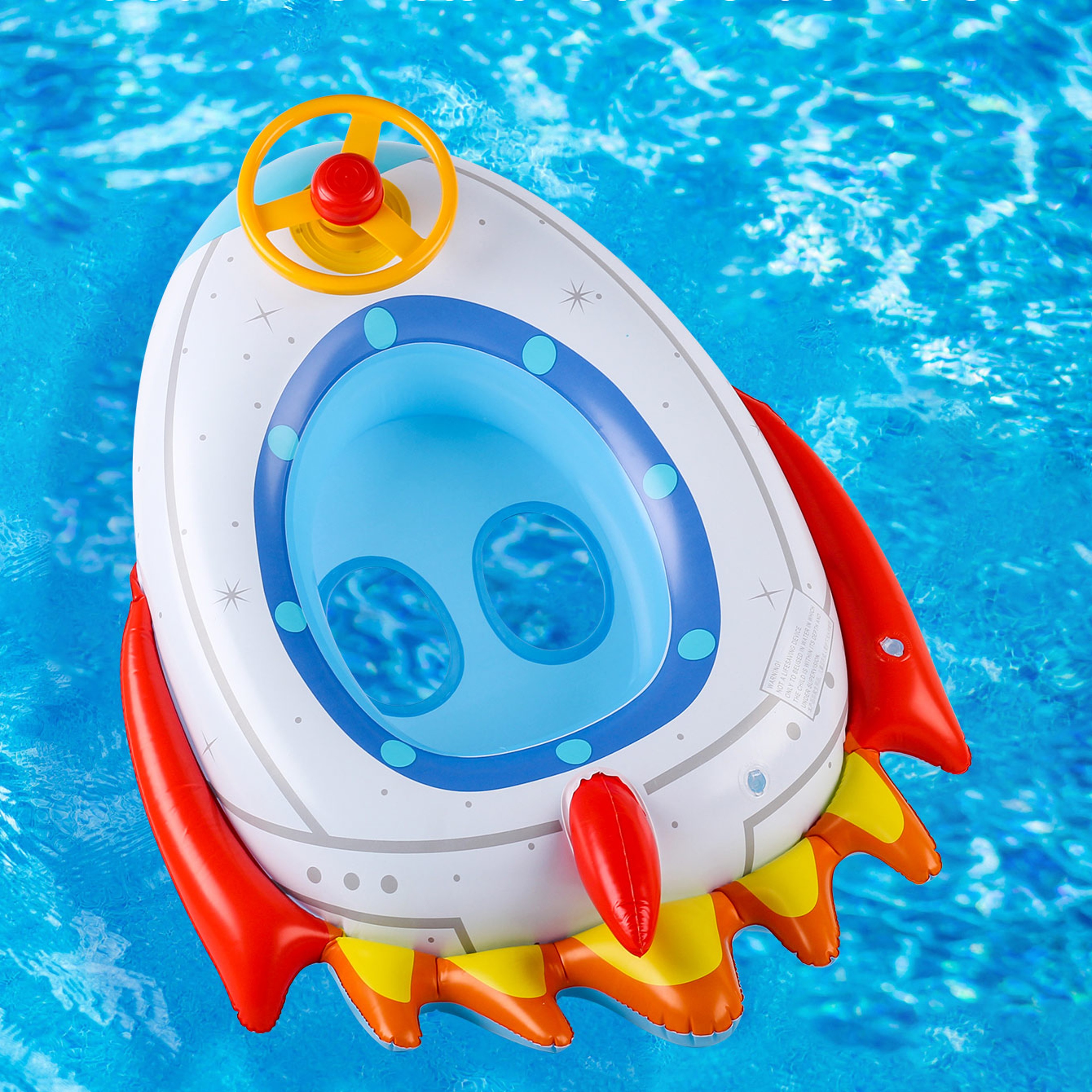 Rocket Inflatable Pool Float with Steering Wheel Thickened Kids Swim Ring for Pool & Beach Fun – view 2