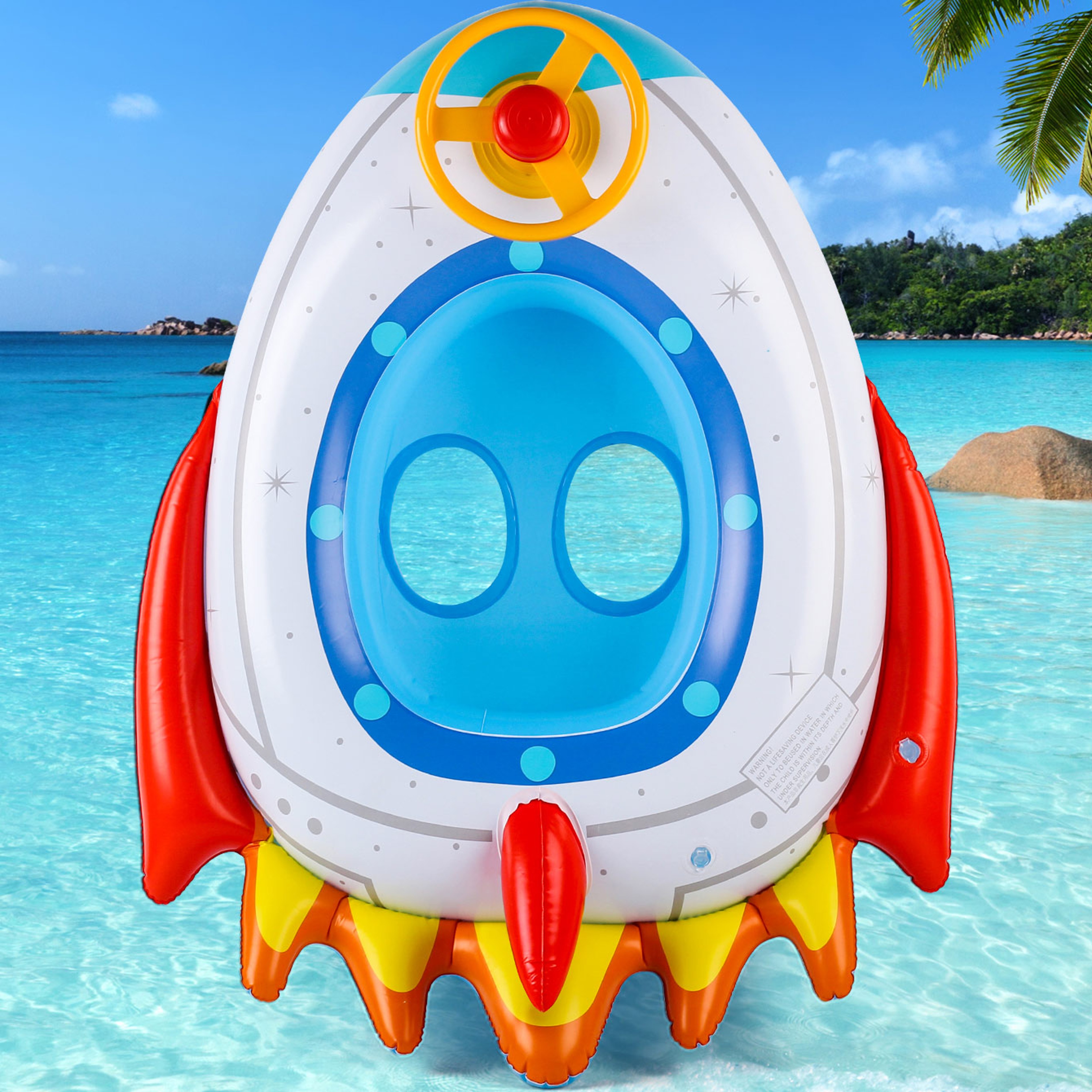 Rocket Inflatable Pool Float with Steering Wheel Thickened Kids Swim Ring for Pool & Beach Fun – view 3
