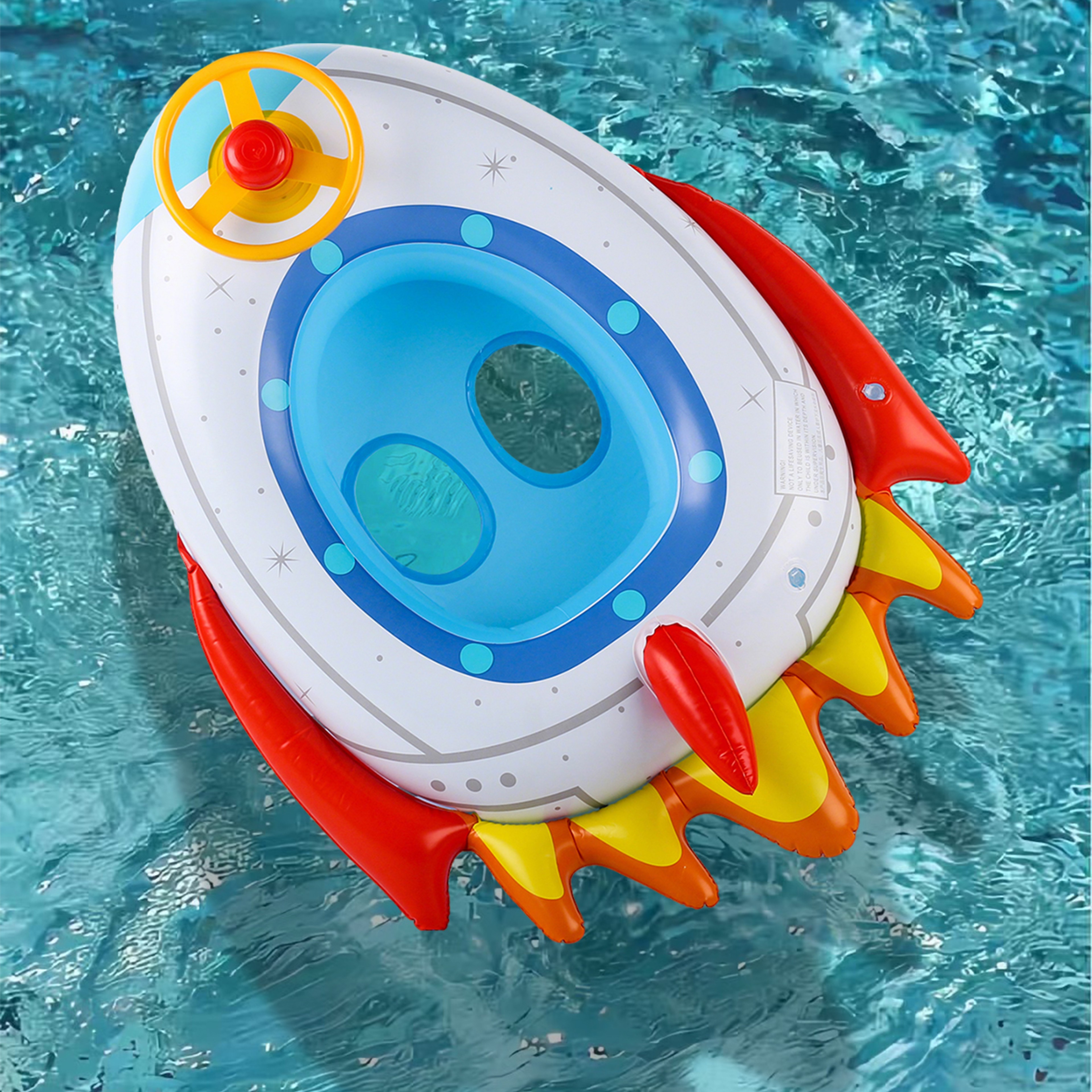 Rocket Inflatable Pool Float with Steering Wheel Thickened Kids Swim Ring for Pool & Beach Fun – view 4