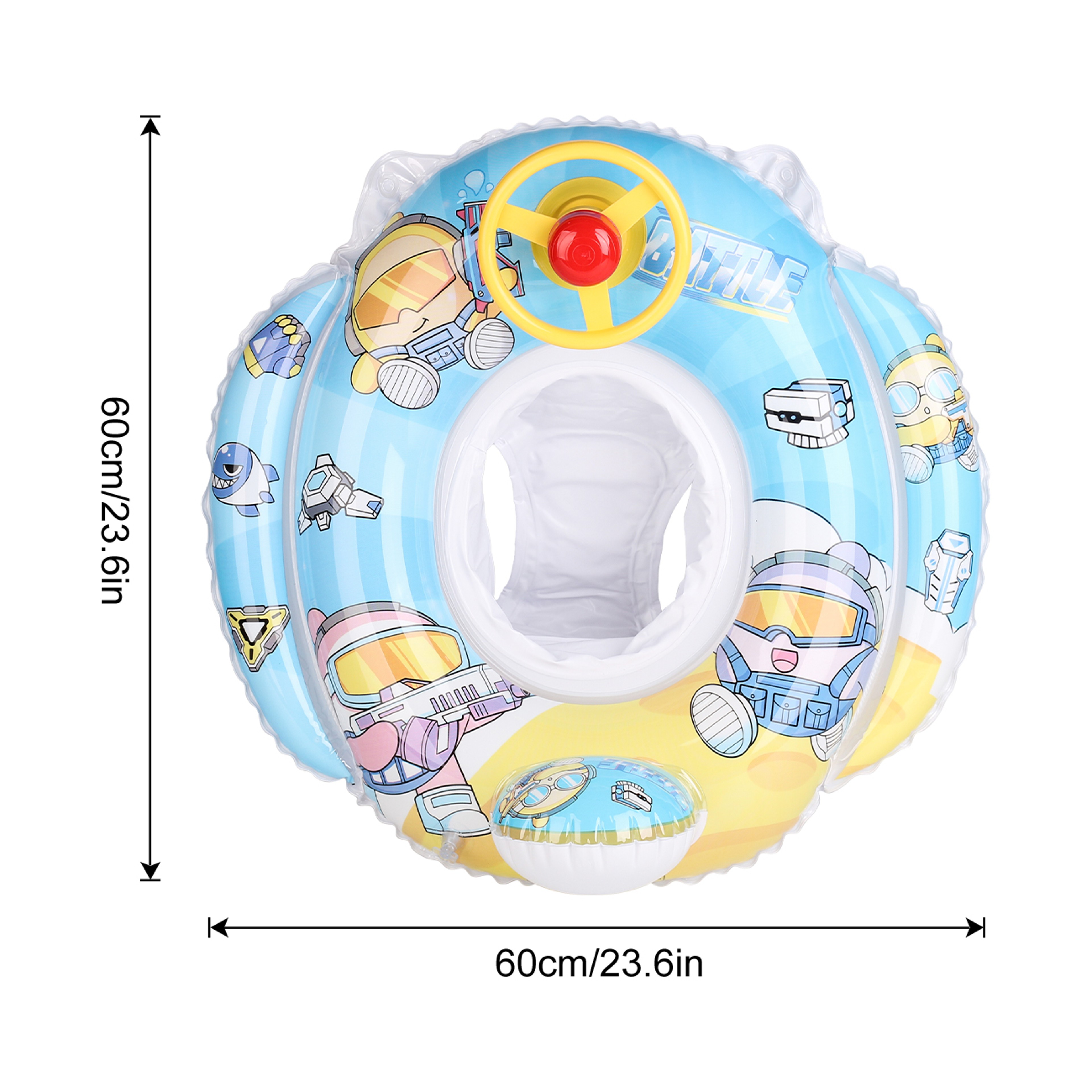 Kids Inflatable Pool Float With Steering Wheel Comfortable PVC Swimming Seat Ring For Summer Pool   1