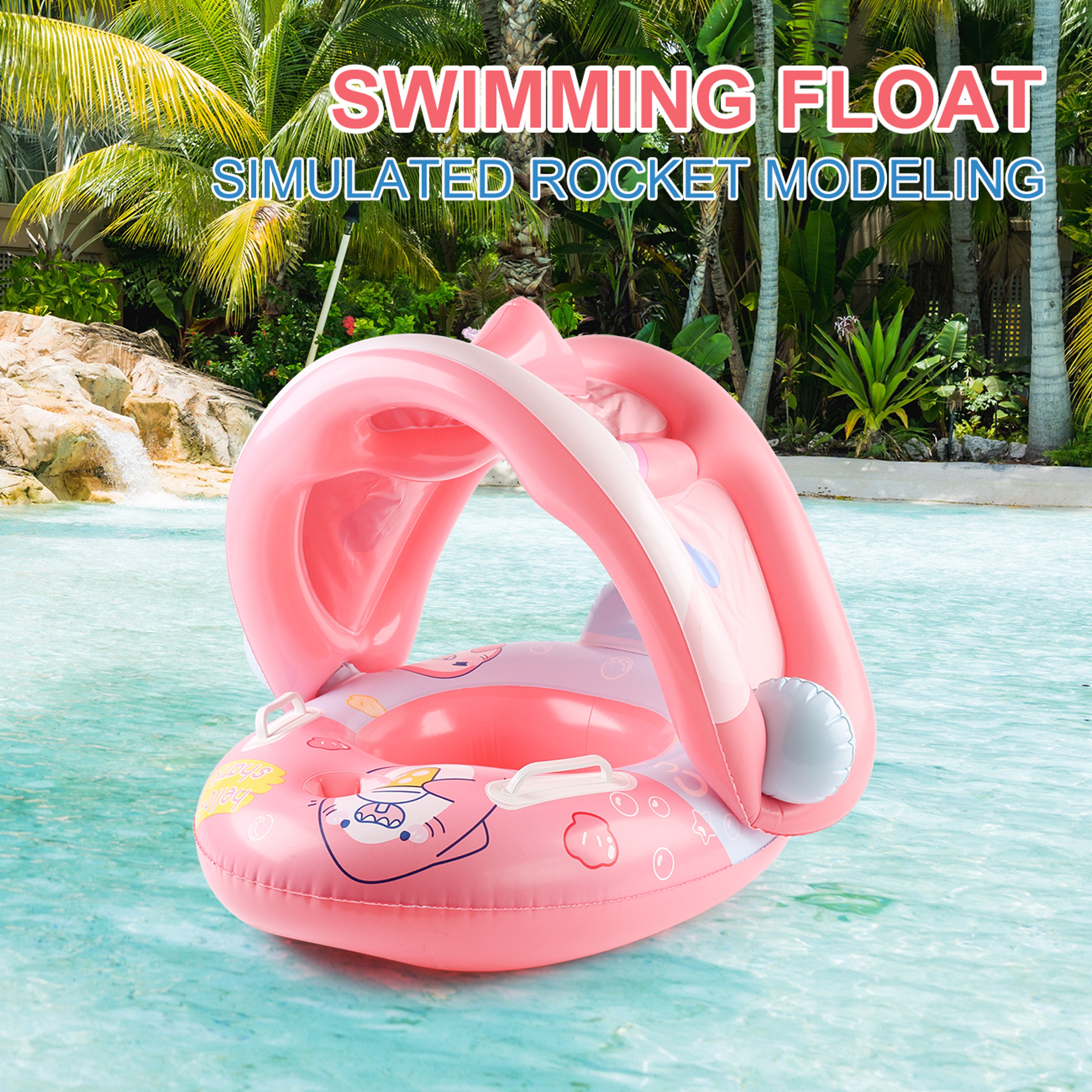 Baby Pool Float With Canopy Inflatable Infant Swim Ring With Adjustable Safety Seat For Toddlers 1