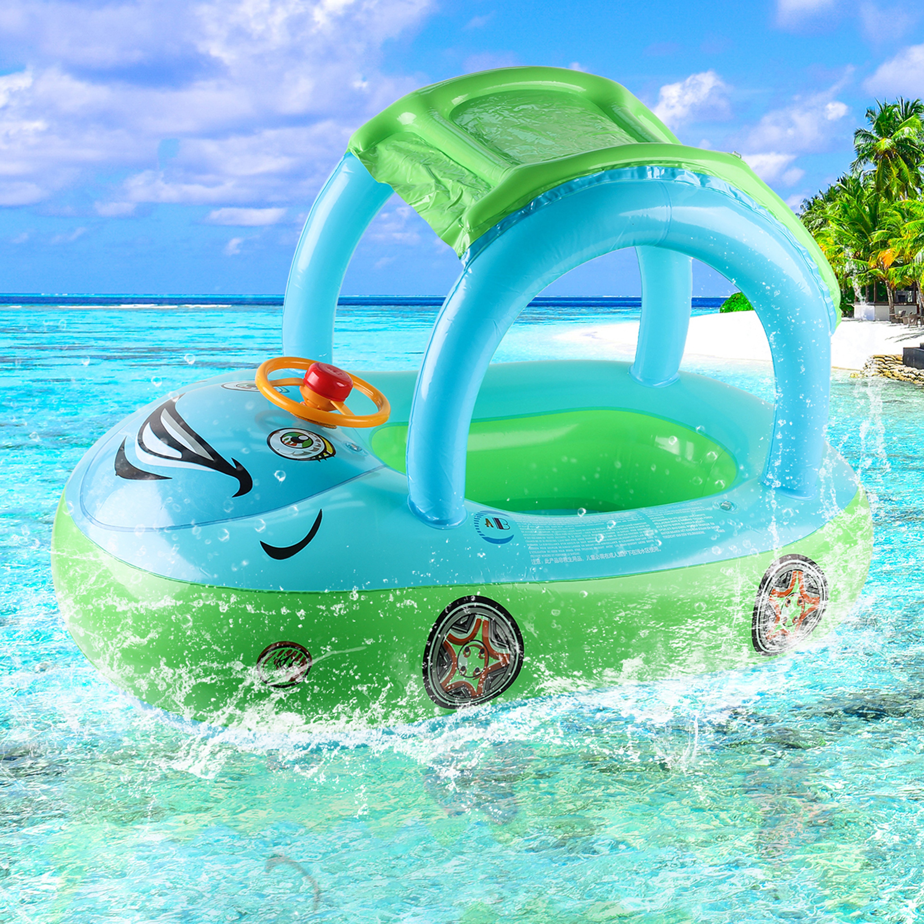 Car Shaped Toddler Pool Float with Steering Wheel Inflatable Baby Swim Ring for Kids Summer Water Fun – view 4