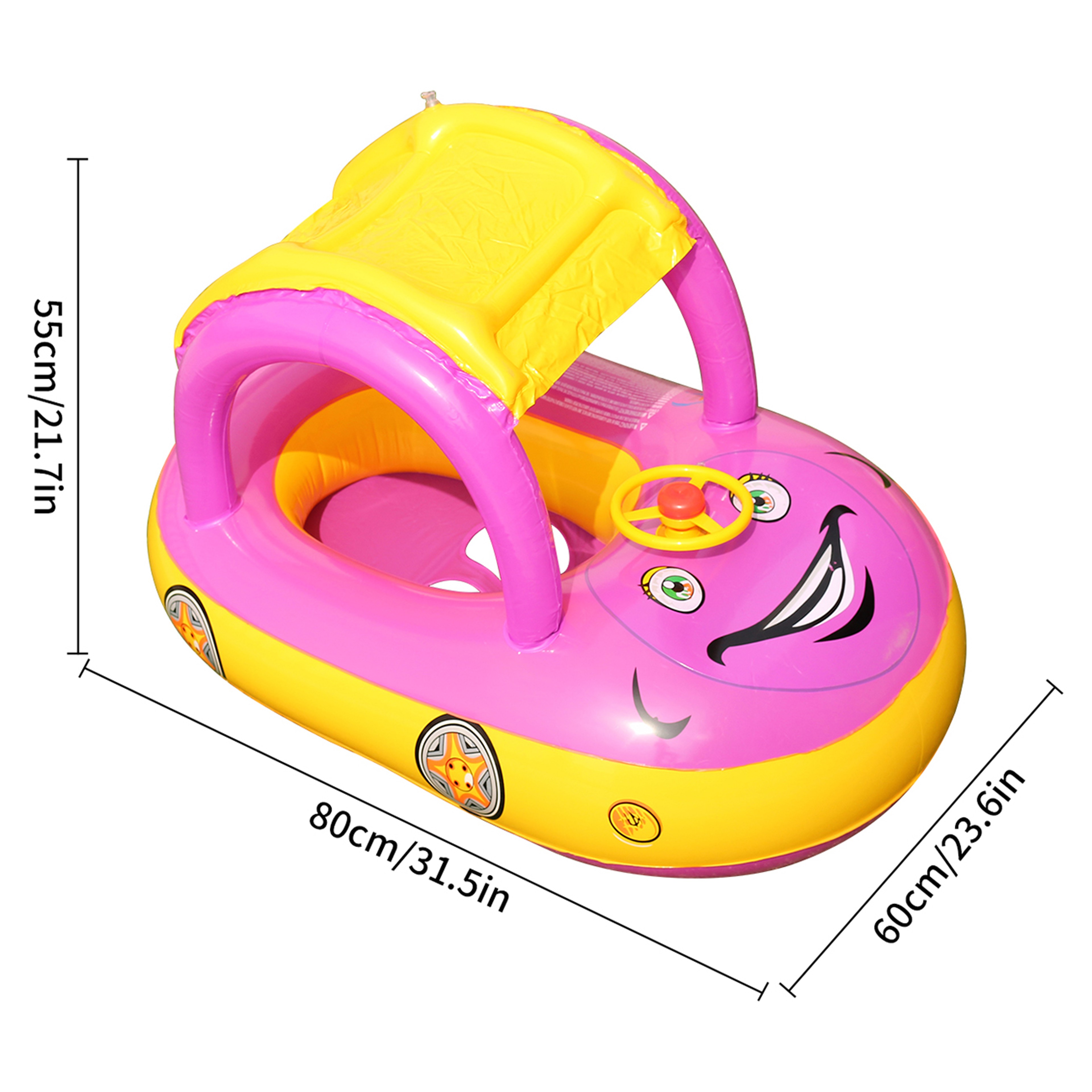 Car Shaped Toddler Pool Float with Steering Wheel Inflatable Baby Swim Ring for Kids Summer Water Fun – view 5