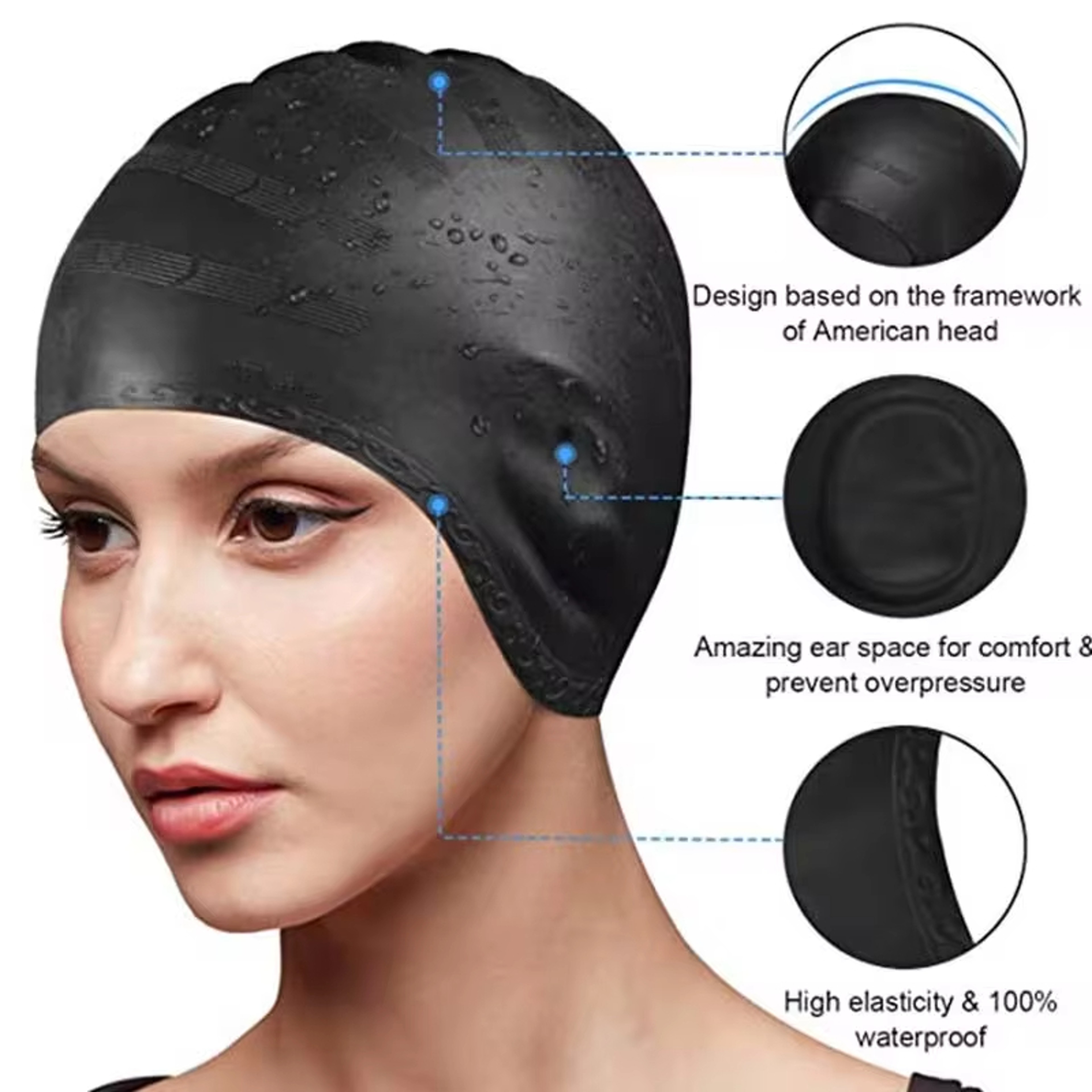 Waterproof Swimming Cap with Ear Protection High Elastic Silicone Swim Cap for Adults – view 1