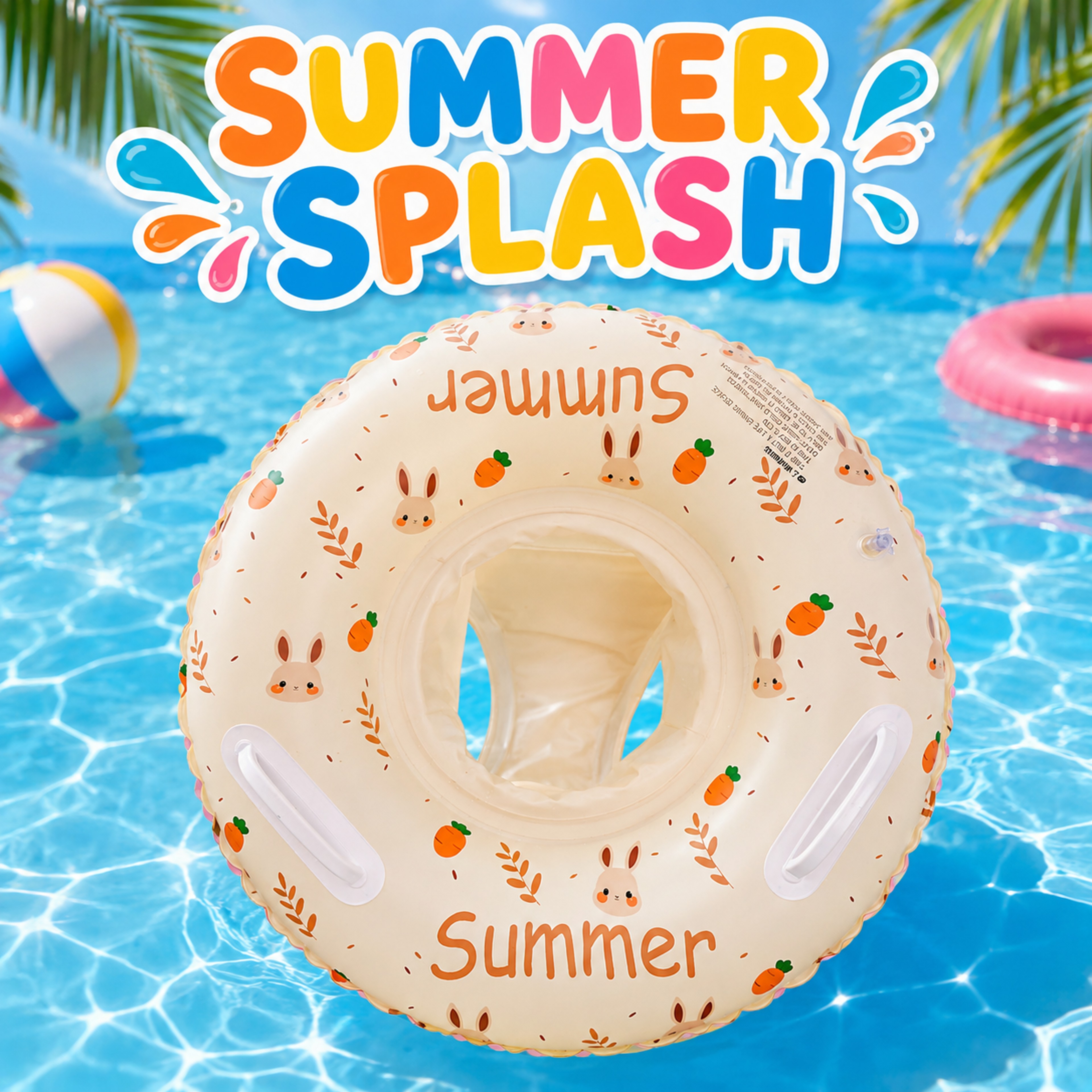 Bunny Toddler Pool Float with Handles Inflatable Swim Ring Pool Seat for Summer Water Fun – view 5