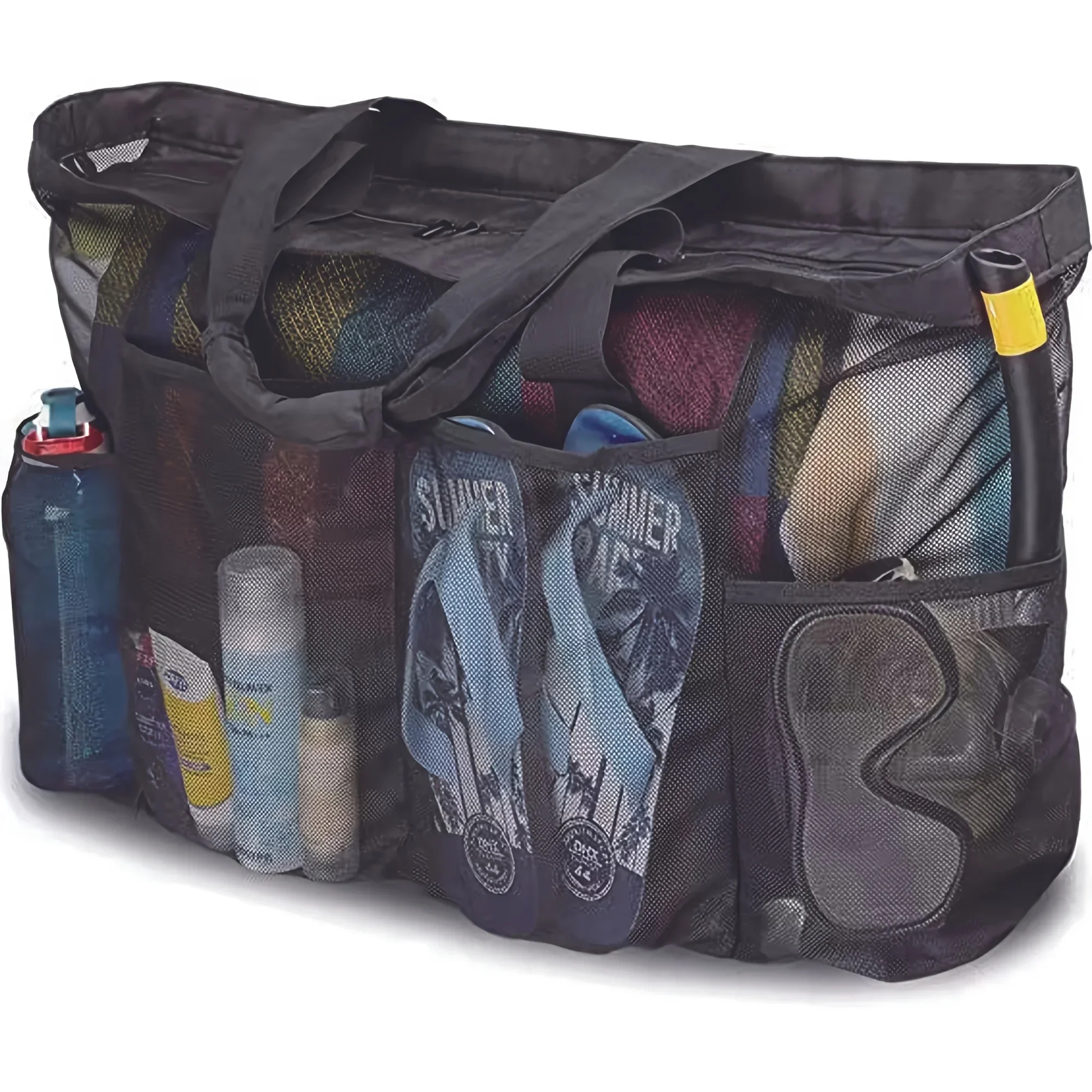 Extra Large Mesh Beach Bag with Zipper & Side Pockets | Large Capacity Beach Organizer Tote – view 1