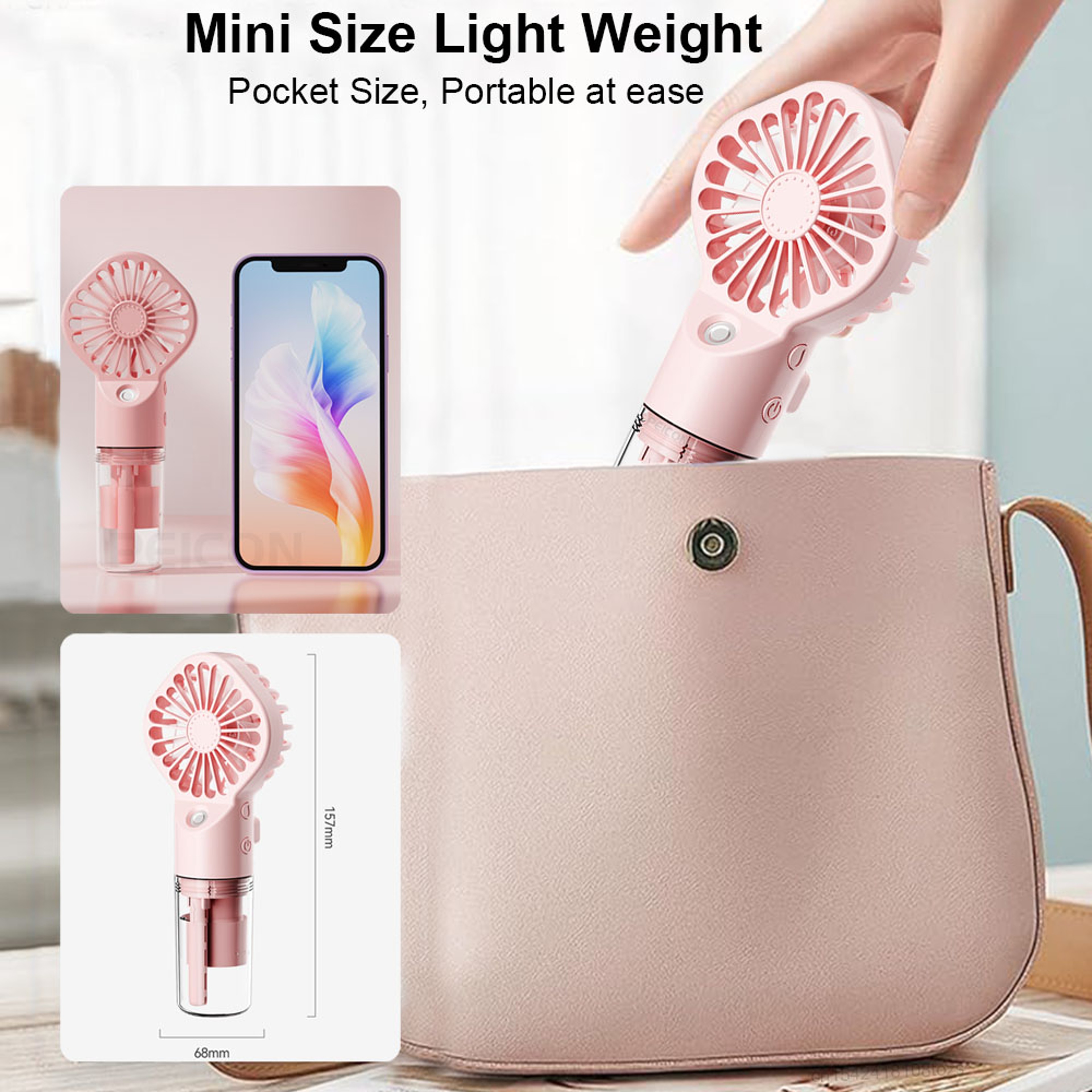 Portable Misting Fan With USB Rechargeable Battery Speed Handheld Personal Cooling Fan 4
