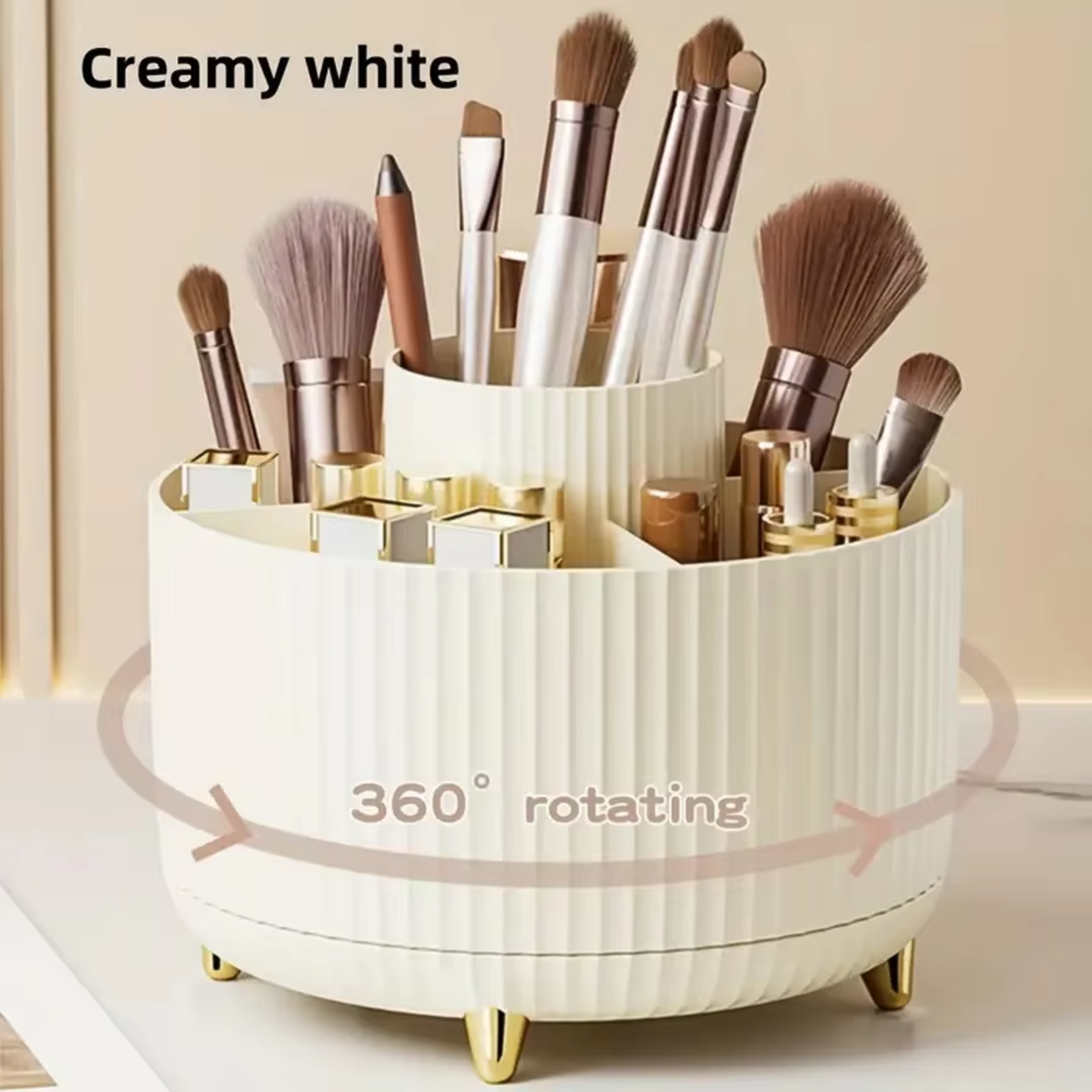 Rotating Makeup Organizer With Adjustable Storage Brush Holder And Perfume Tray 2