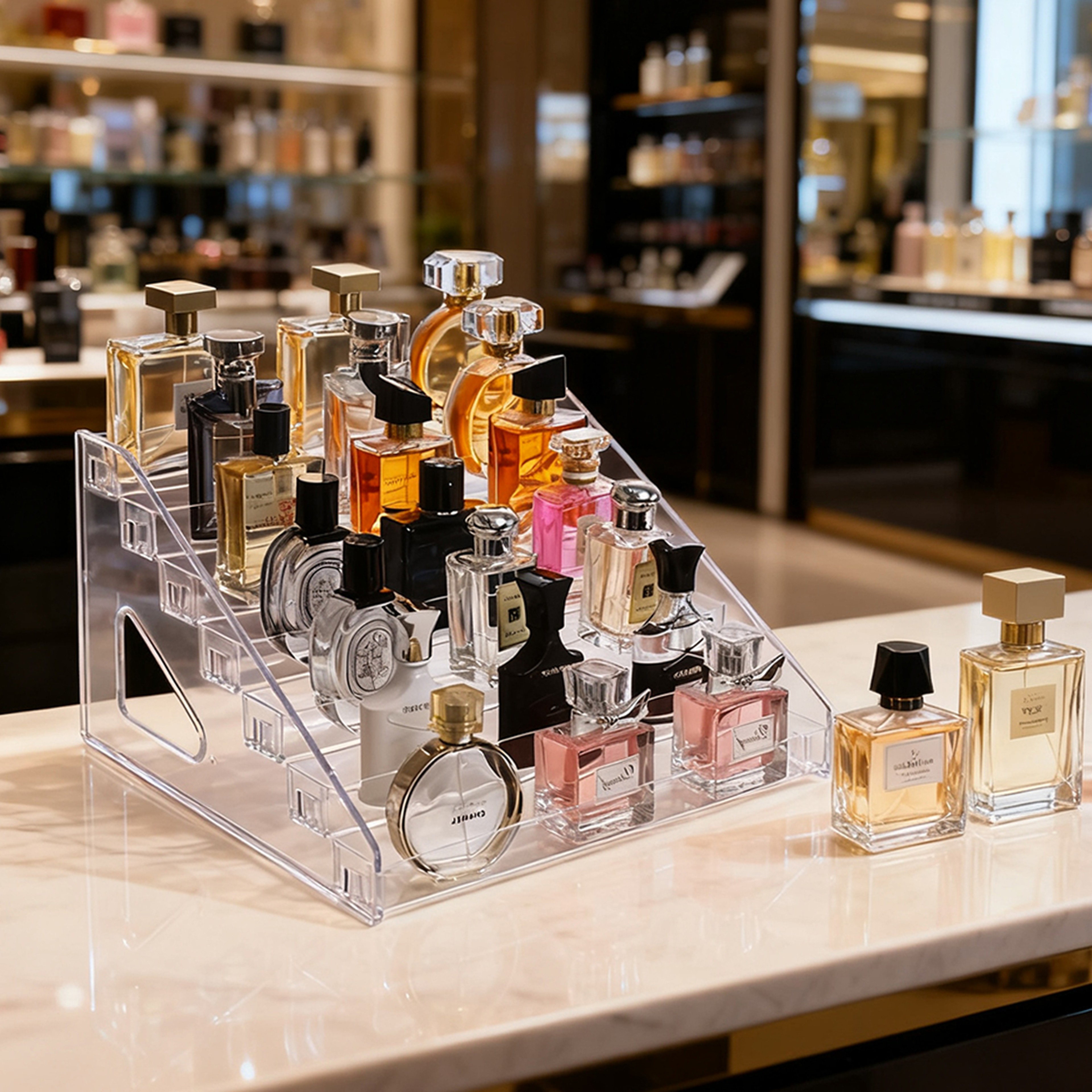 Clear Tiered Perfume Display Stand And Cosmetic Organizer For Vanity Lipstick And Skincare 0