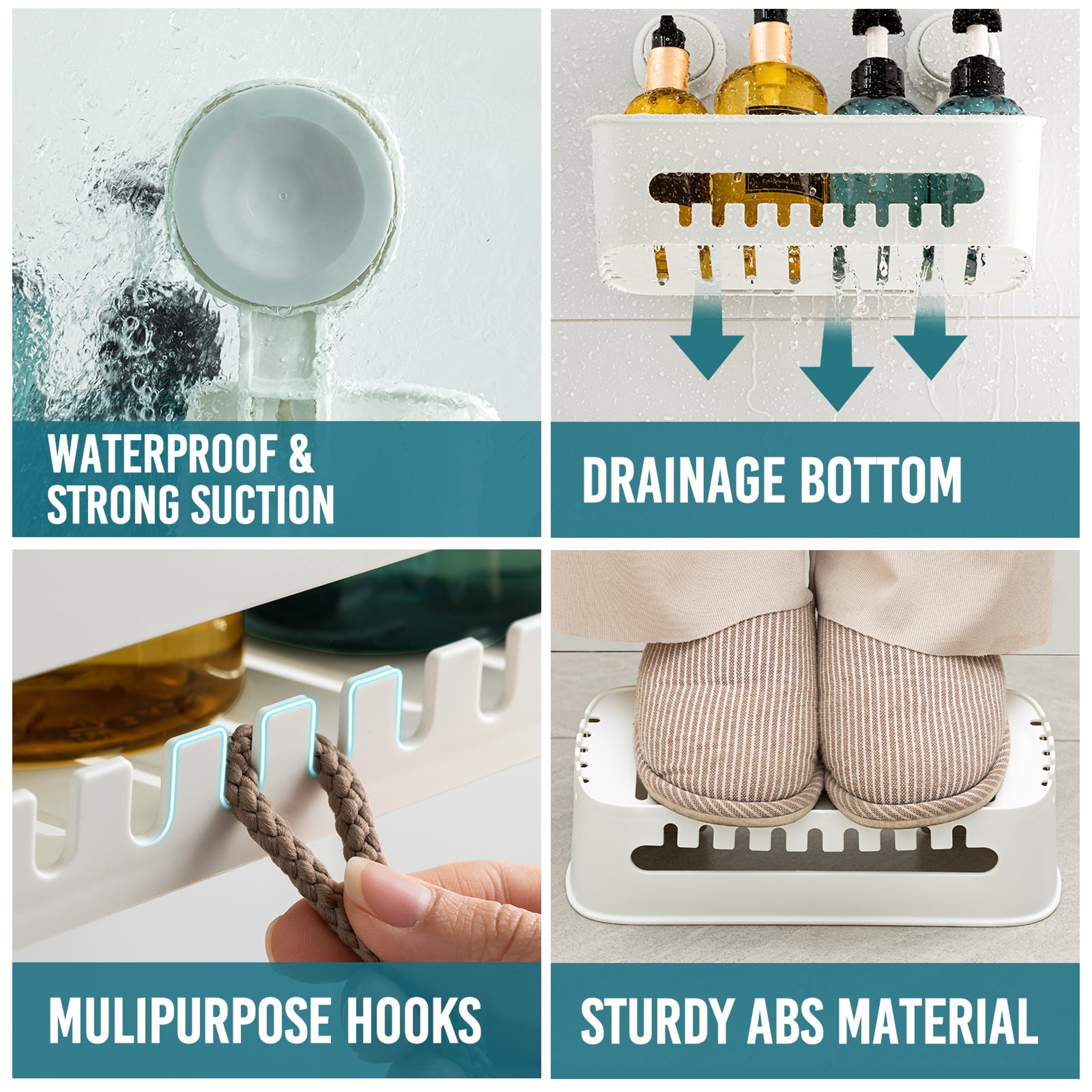 No Drill Bathroom Organizer Suction Cup Storage Rack For Space Saving Wall Storage 2