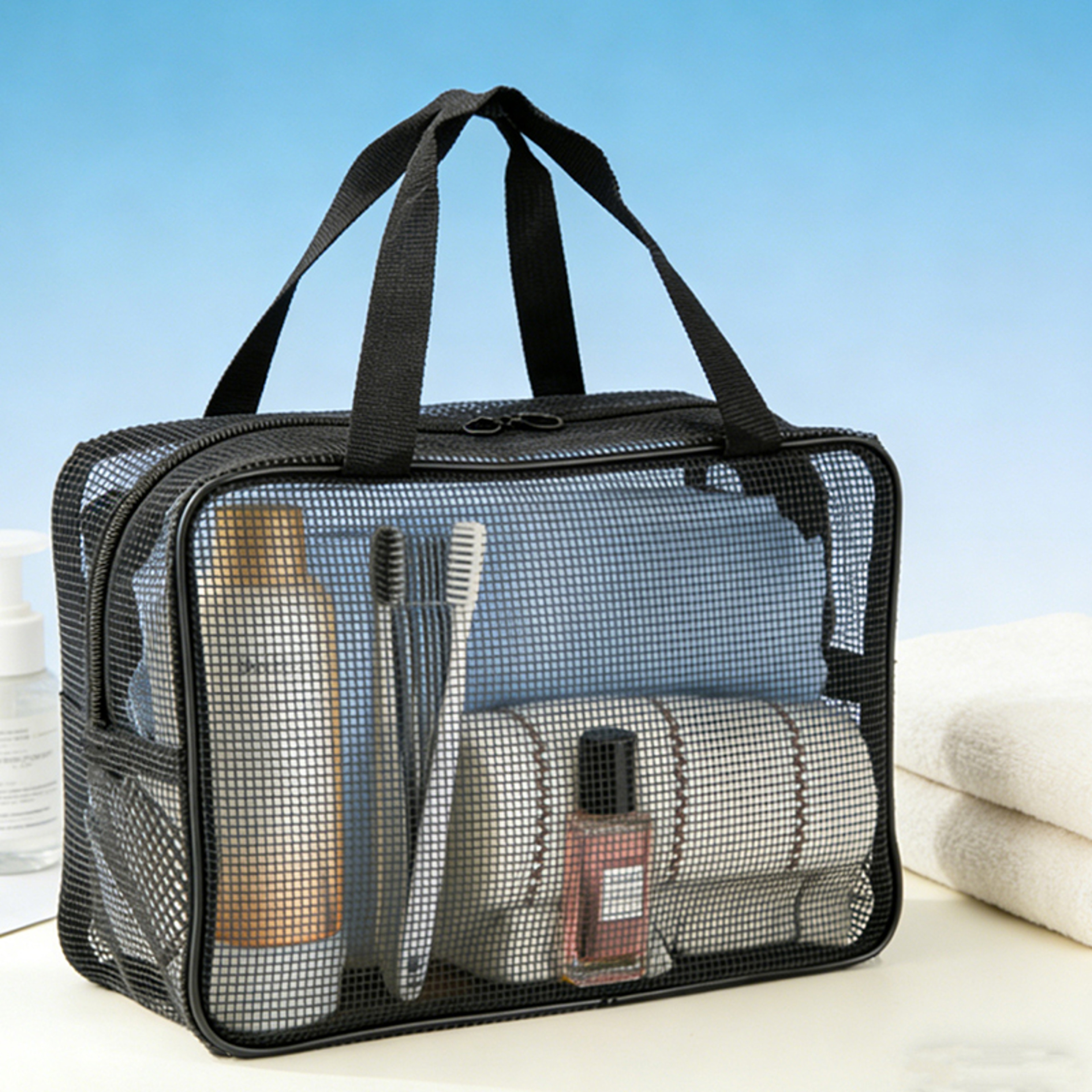 Quick Dry Mesh Toiletry Bag Portable Shower Organizer For Gym And Travel 0