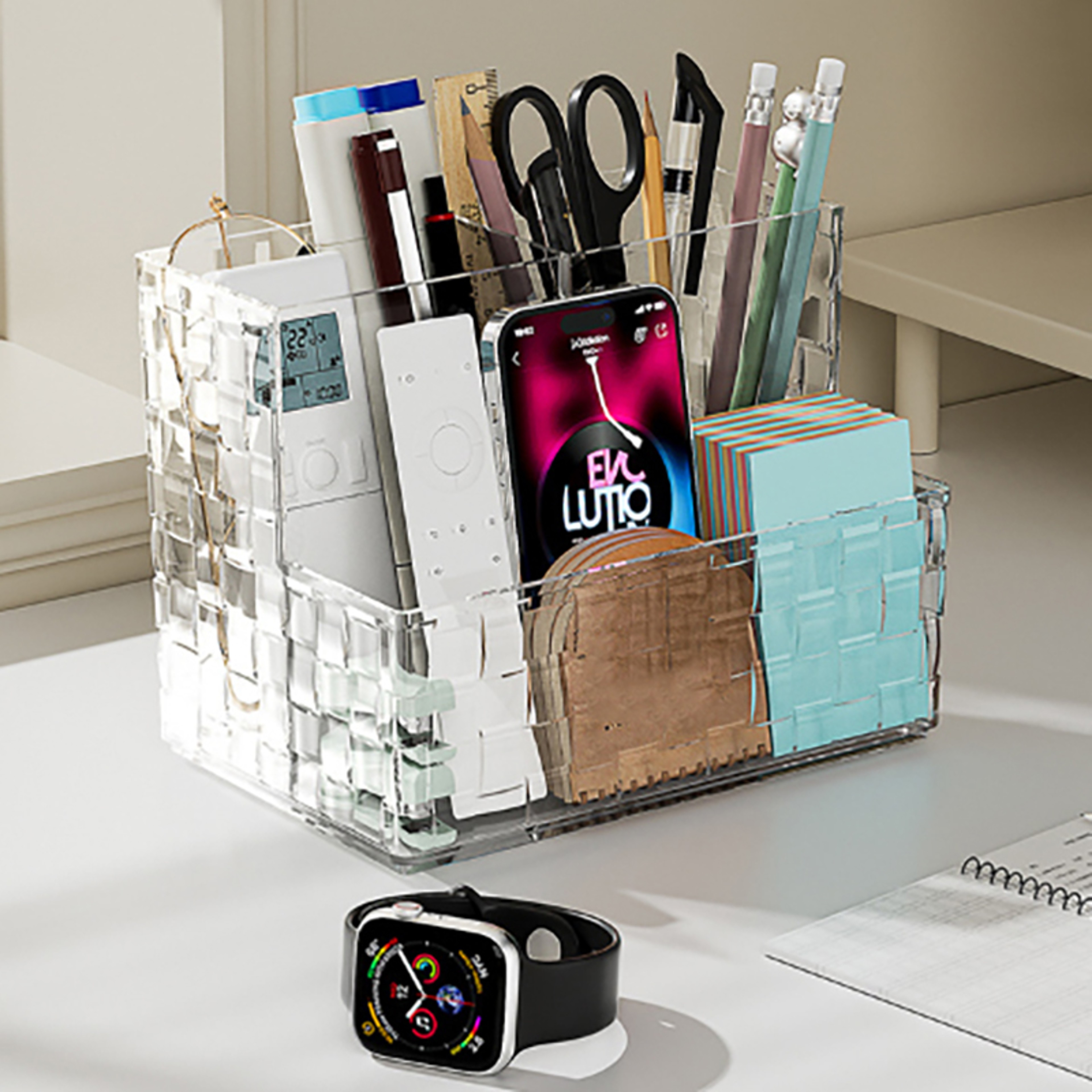 Clear Makeup Organizer And Desktop Storage Box With Multi Compartment Cosmetic And Remote Control S 3
