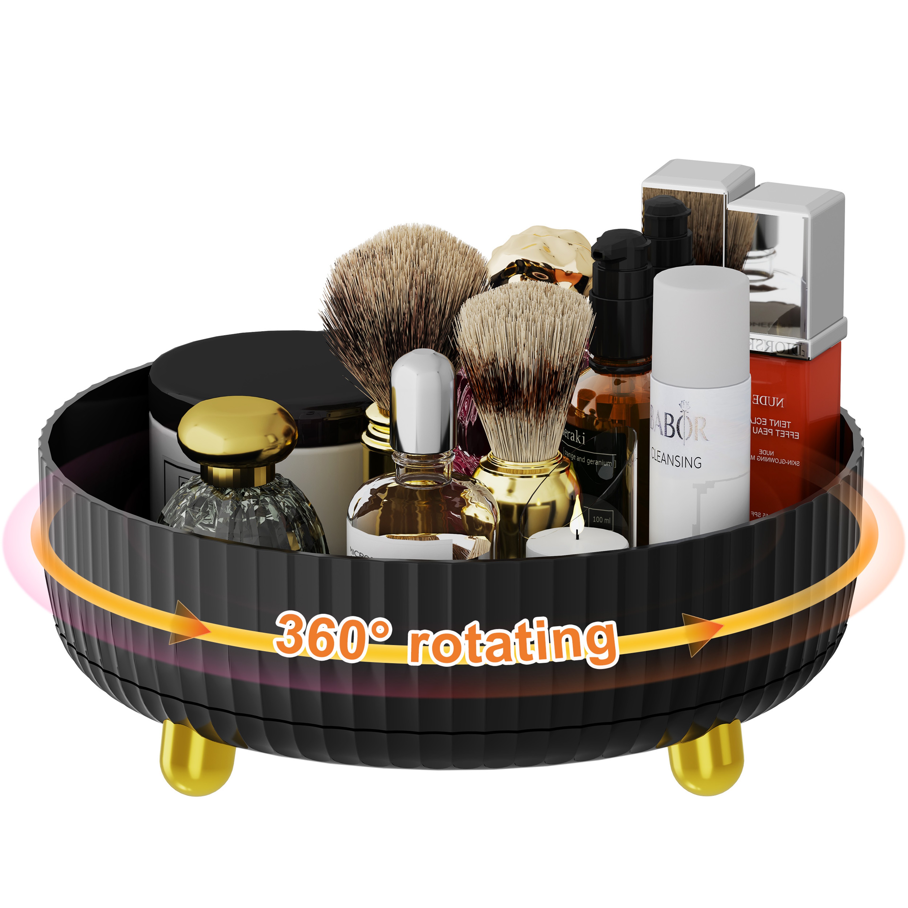 Rotating Makeup Organizer And Perfume Organizer Large Capacity Black Vanity Storage 3