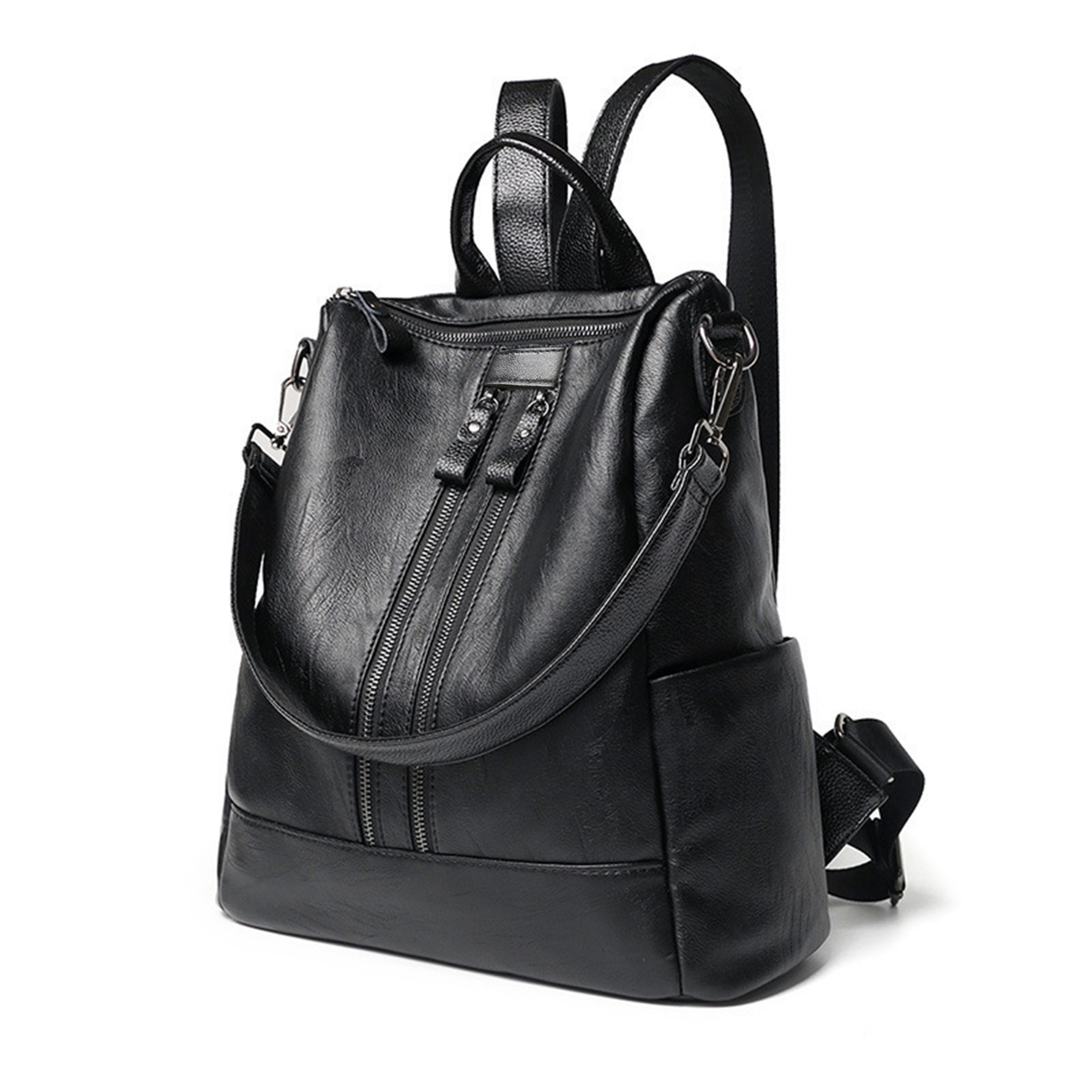 Soft PU Leather Backpack For Women Large Capacity Black Fashion Student Bag 6