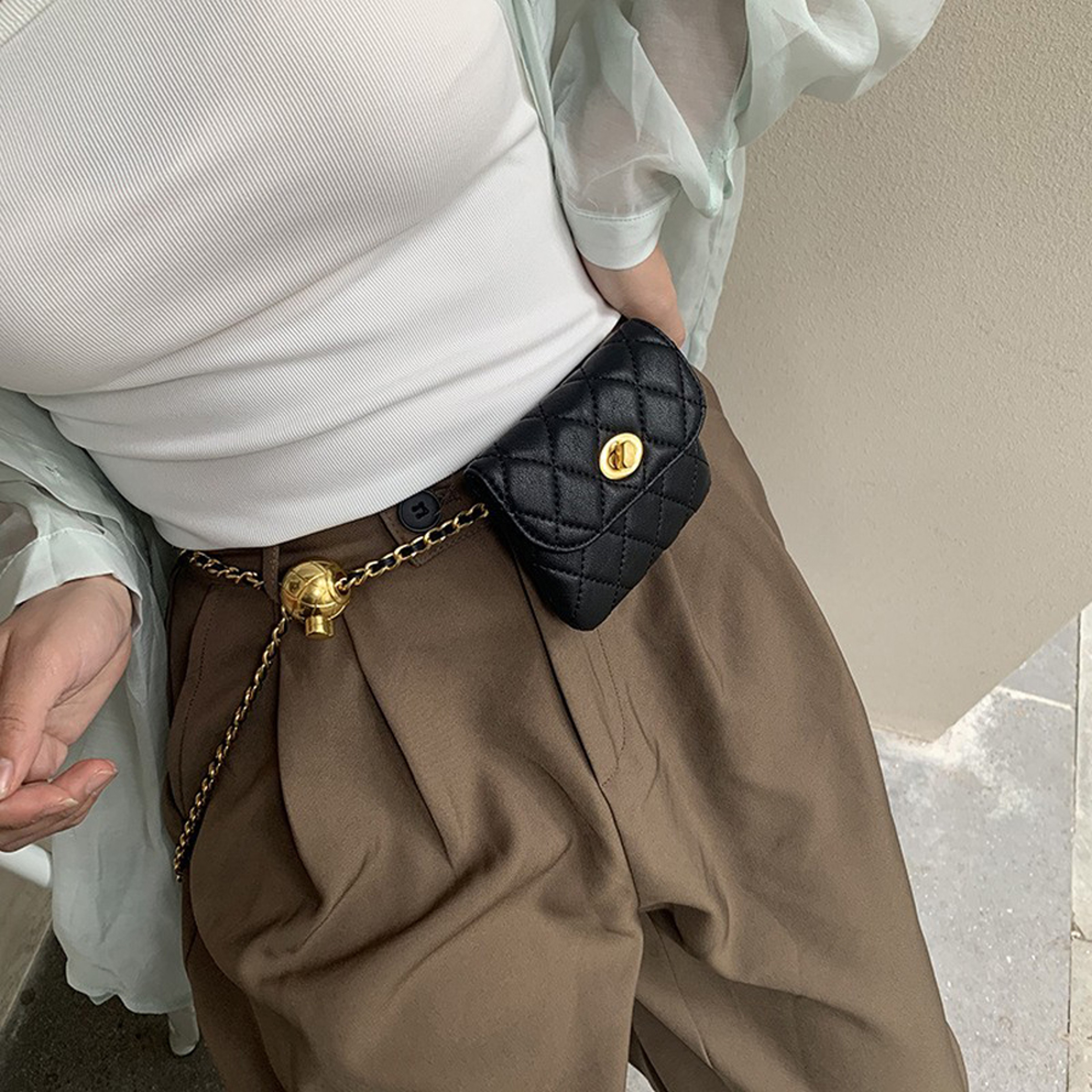 Chic Quilted Mini Crossbody Bag For Women With Gold Chain Belt Style 5
