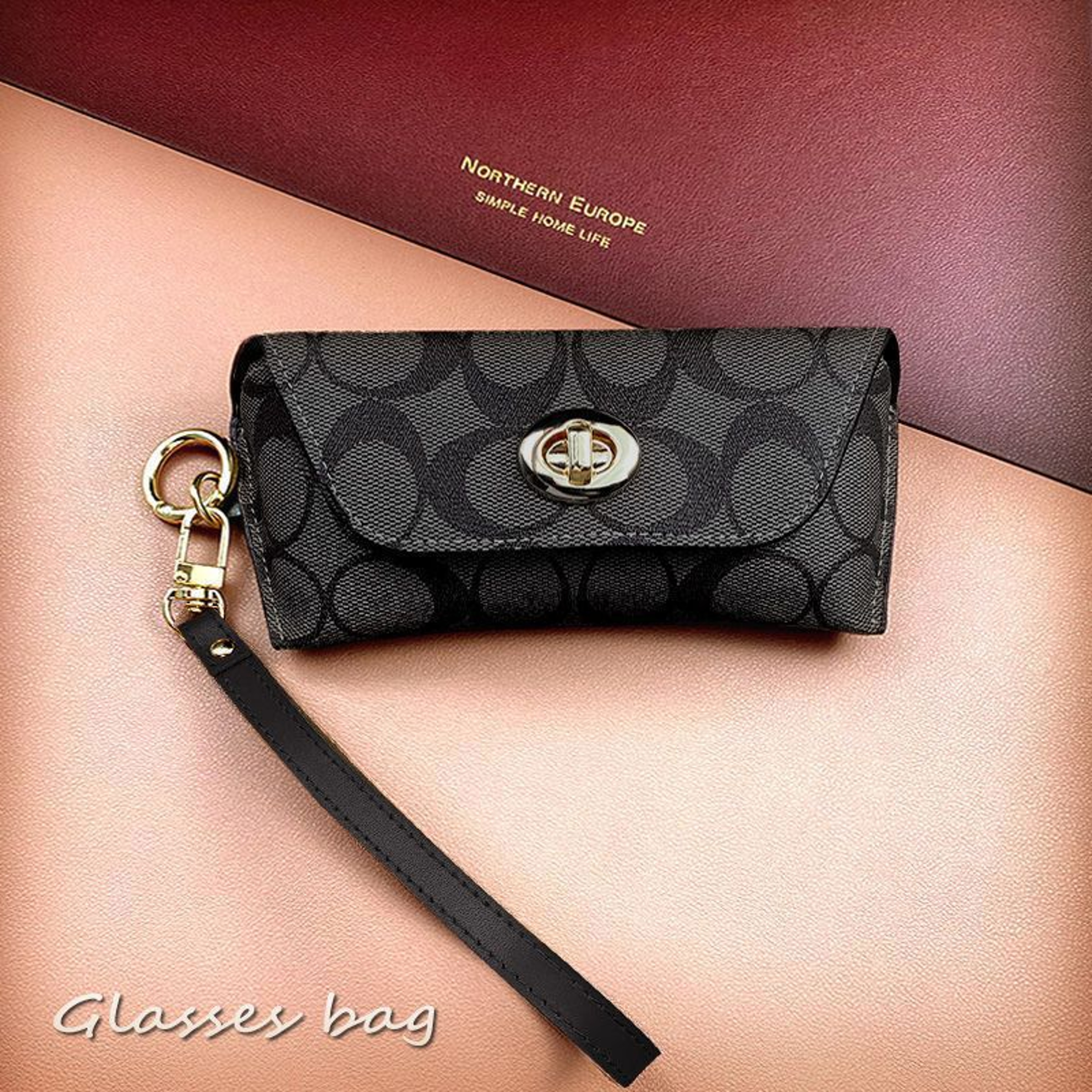 Retro Drop Proof Sunglasses Case With Gold Pendant Portable Eyeglasses Storage 3