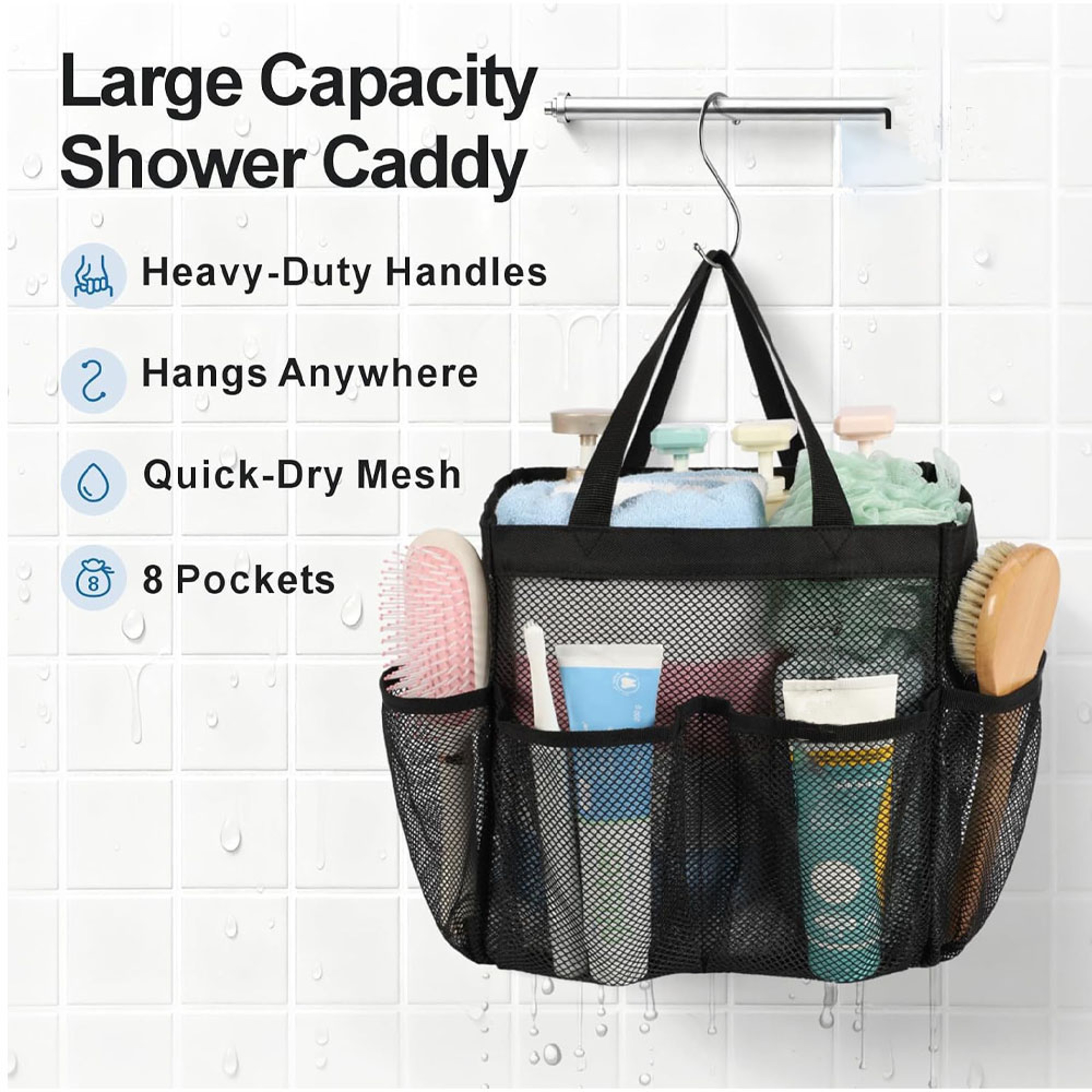 Quick Dry Mesh Shower Caddy With Pockets For Dorm Gym And Travel 3