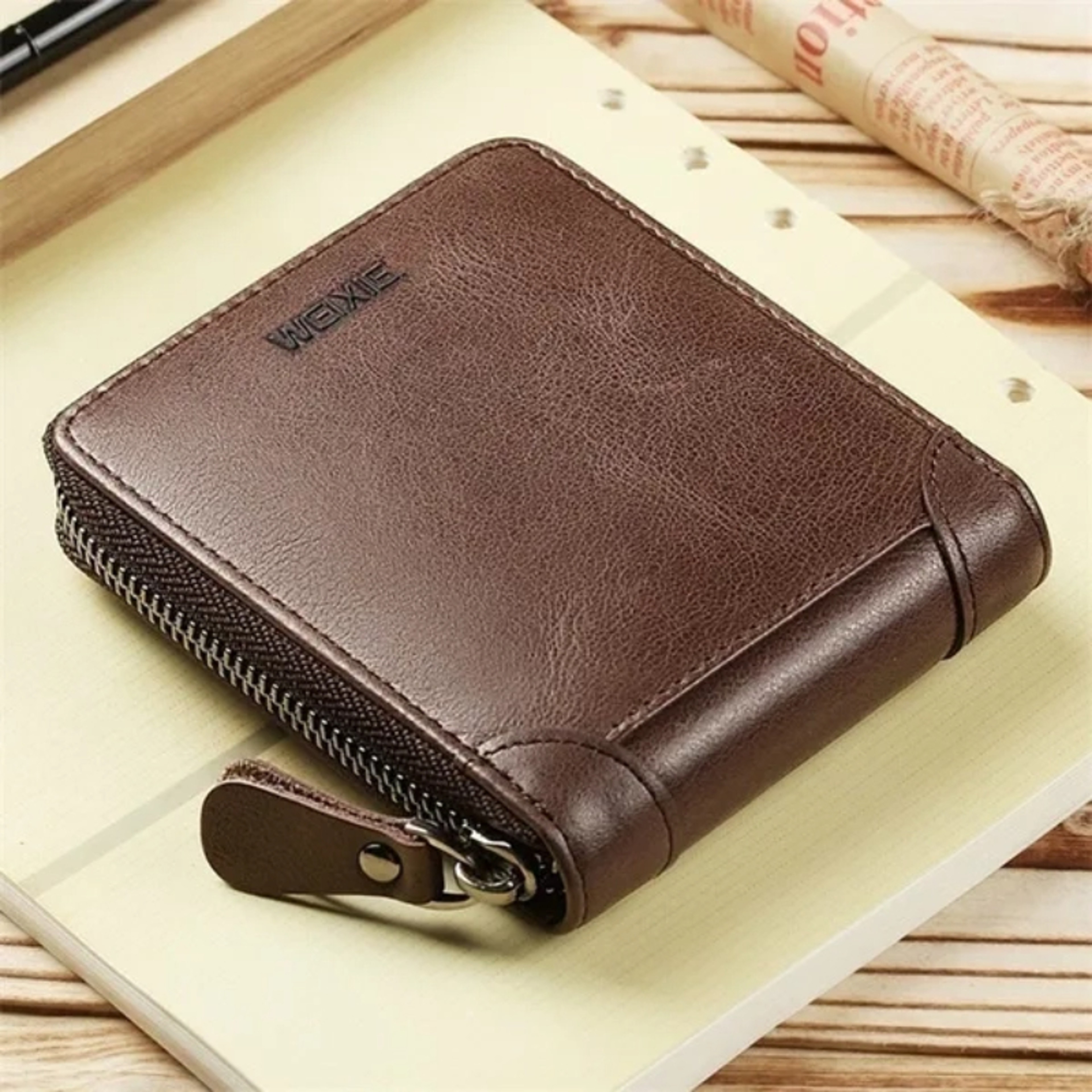 Compact Wallet Leather Bifold With Zip Around Closure And Coin Pocket 6