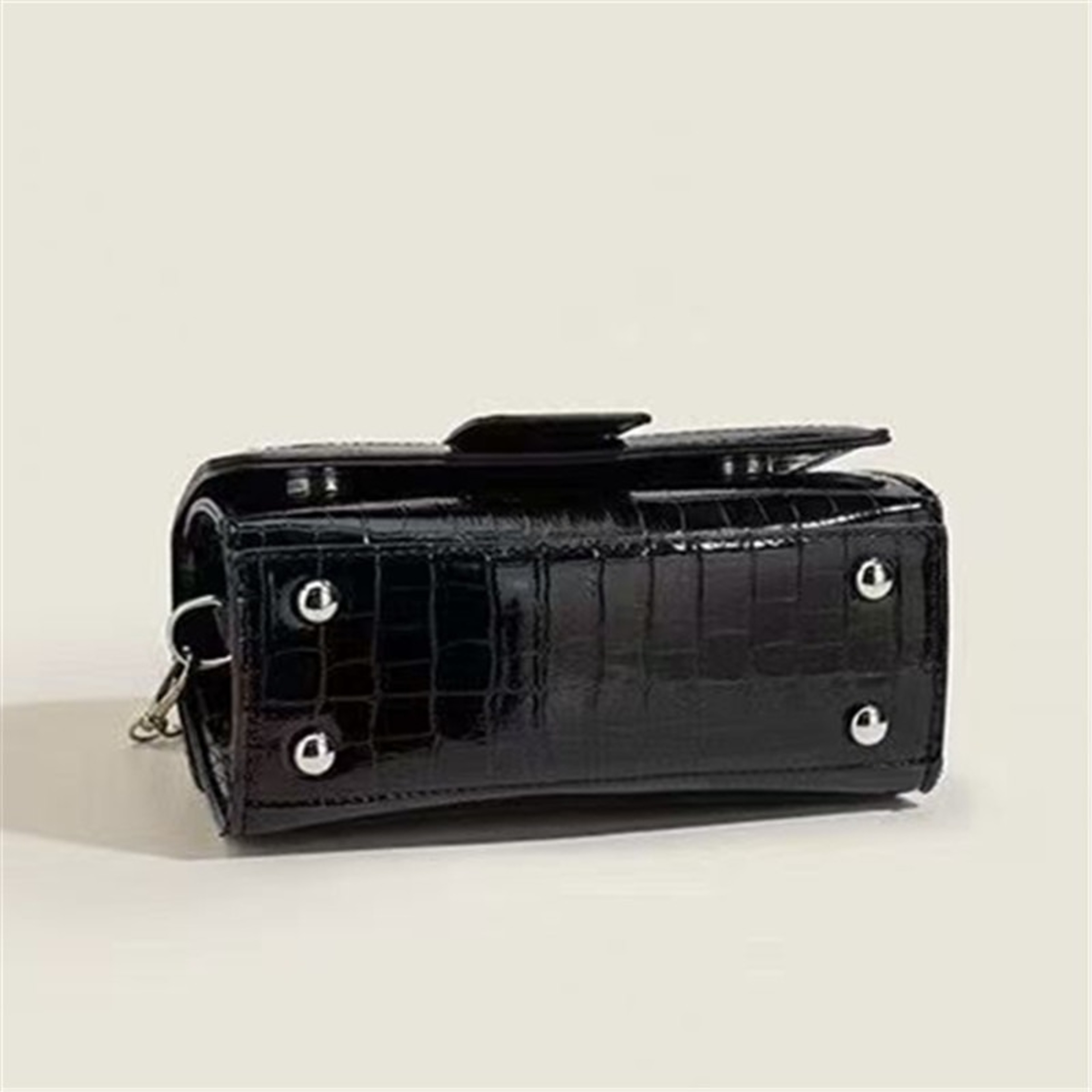 Glossy Black Crocodile Embossed Mini Tote Bag with Removable Chain Crossbody Strap – view 5