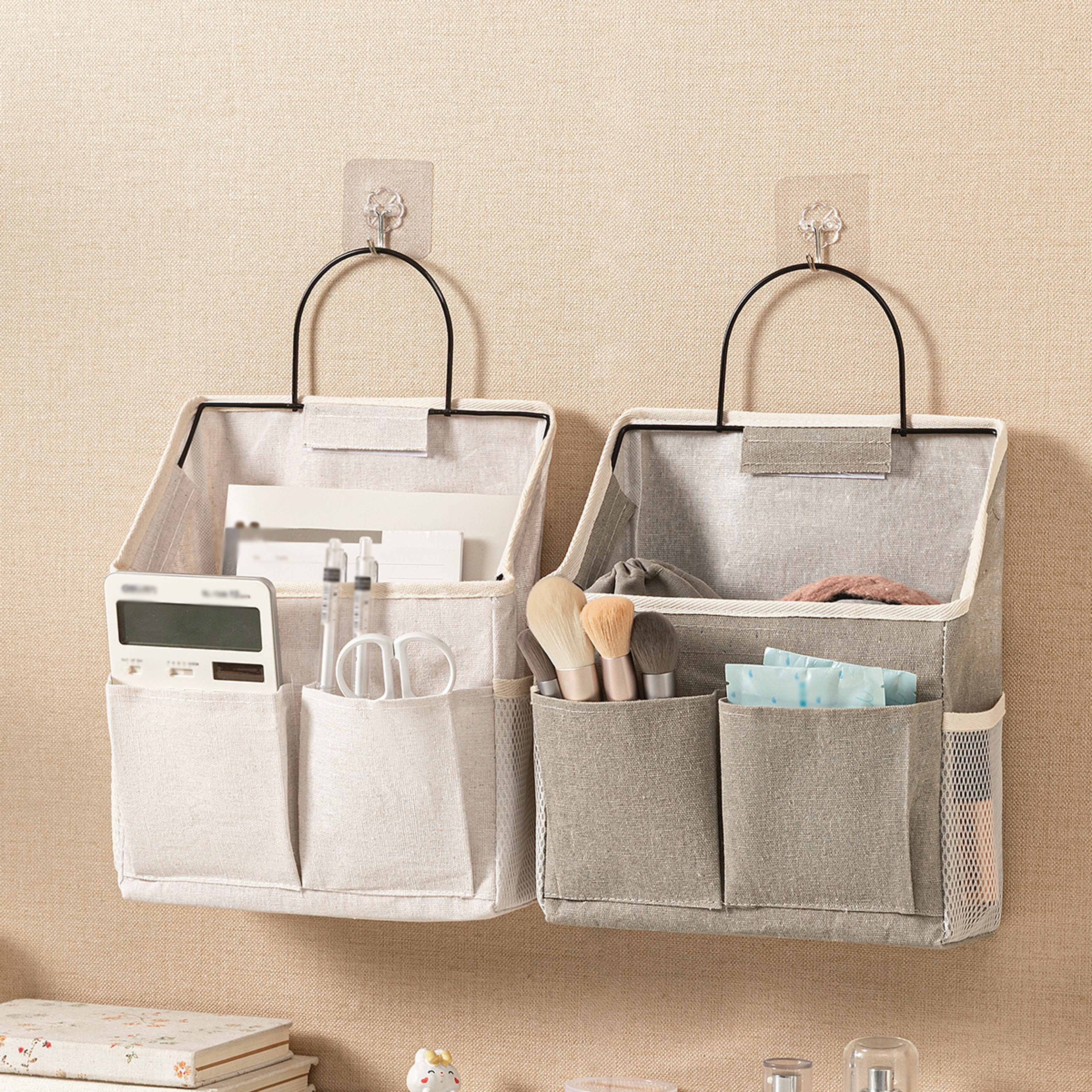 Space Saving Hanging Wall Organizer With Multi Pocket Fabric Storage 2