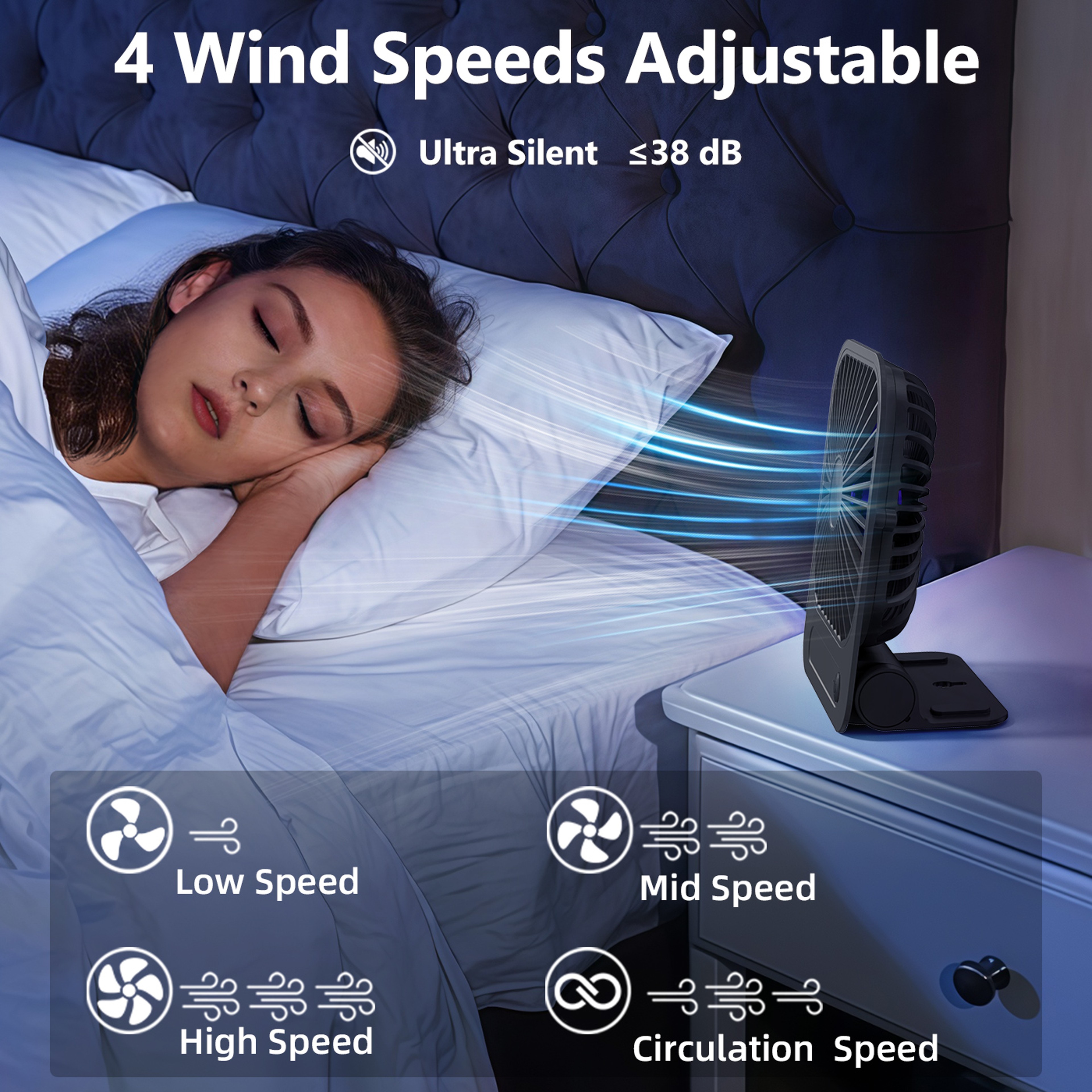 Eary Recharge Able Wall Fan With Magnetic Mount Speed Portable Cooling 6
