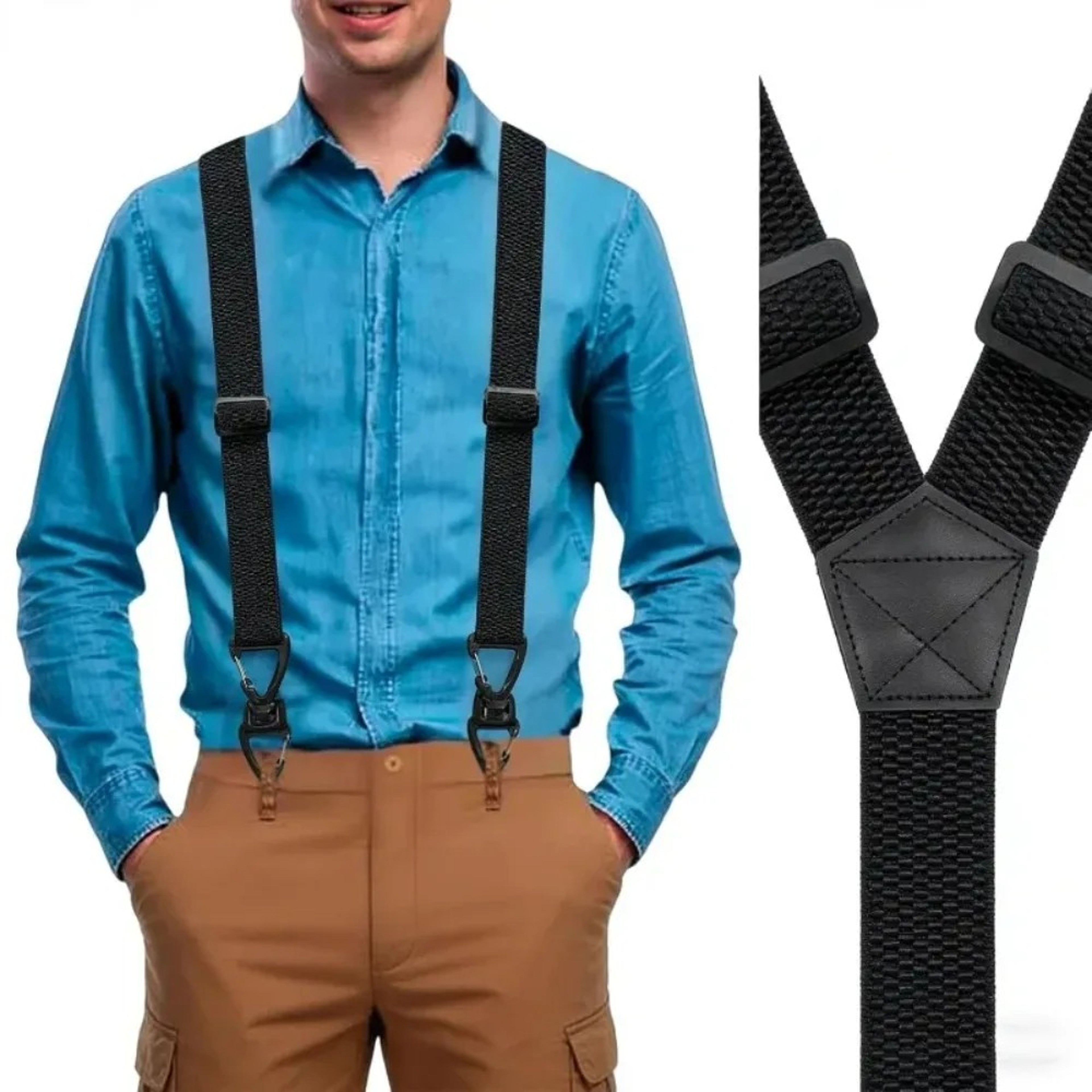 Heavy Duty Work Suspenders for Men with Adjustable Elastic Straps and Gripper Clasps – view 5