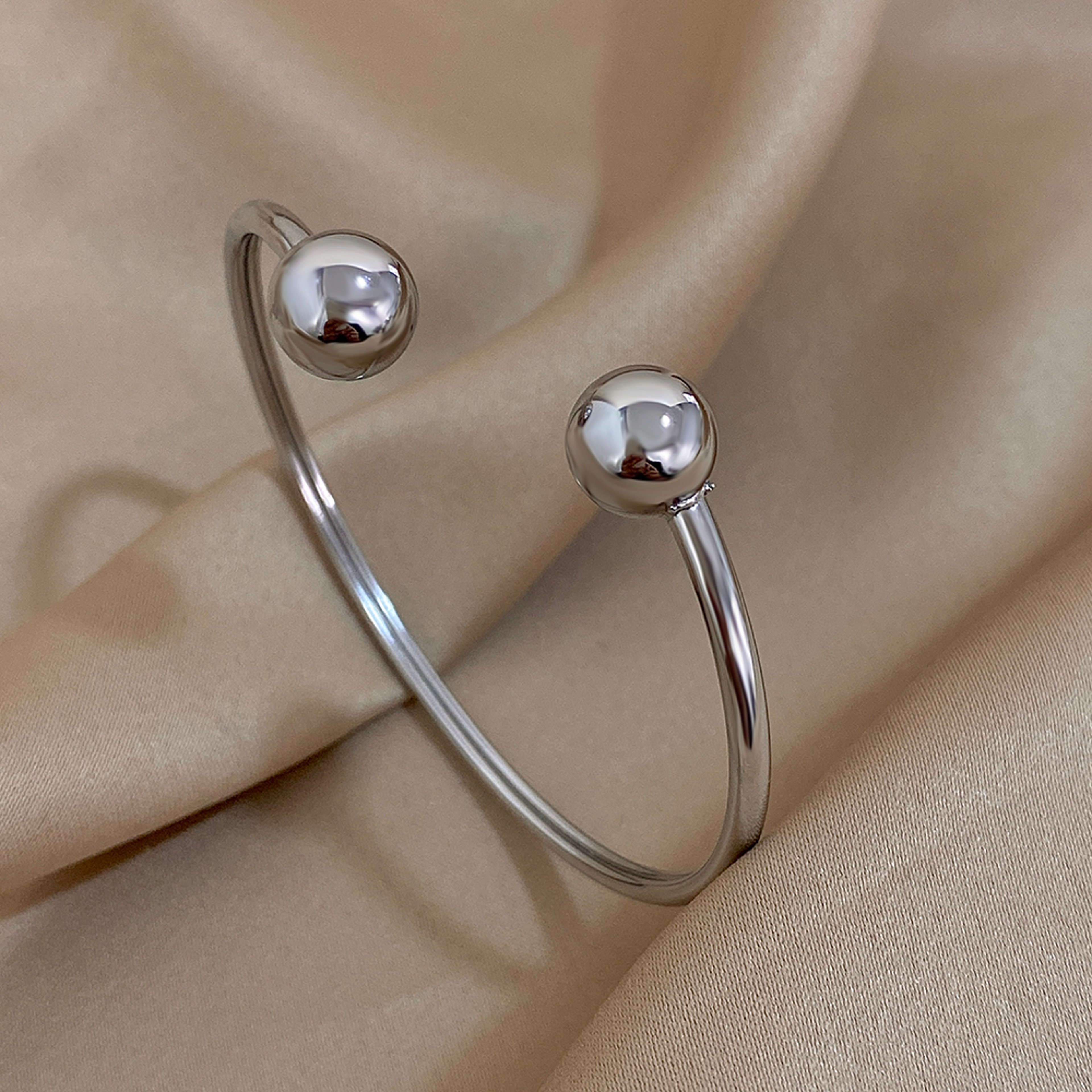 Minimalist Stainless Steel Cuff Bracelet Waterproof Unisex Bead Bangle 0
