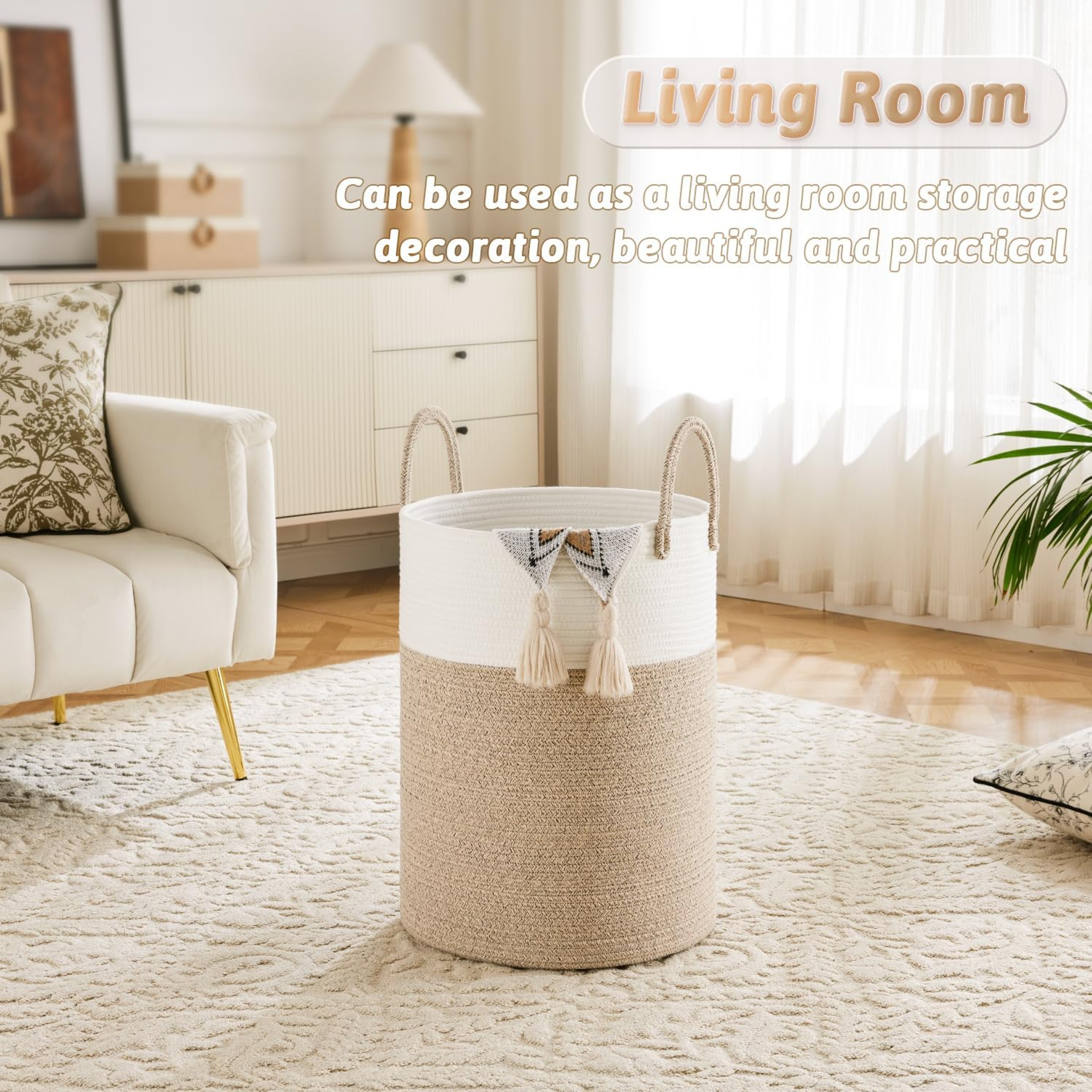 Large Woven Storage Basket with Handles for Blankets, Laundry and Home Organization – view 2