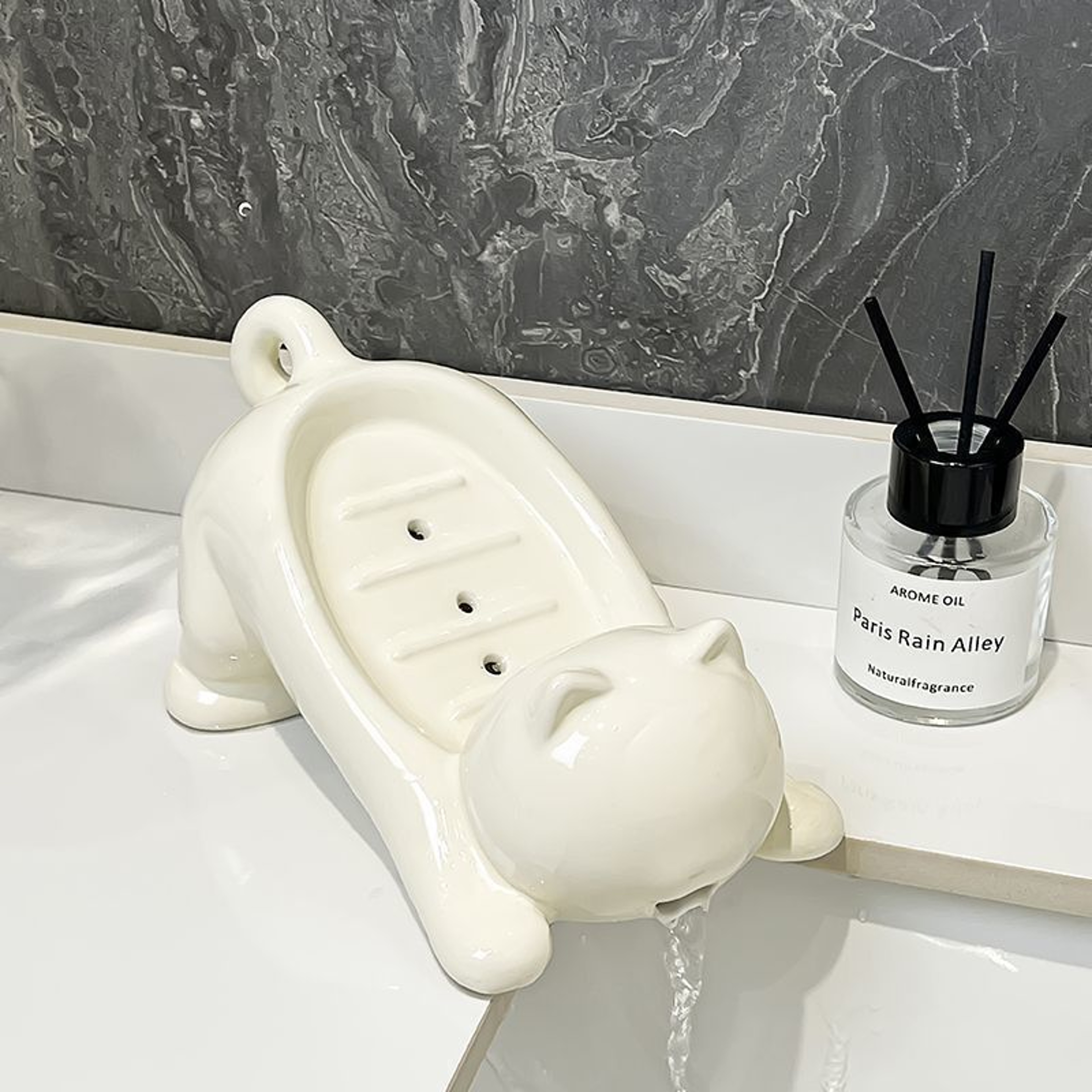 Cute Cat Self Draining Soap Holder and Bathroom Soap Dish for Sink or Countertop – view 1