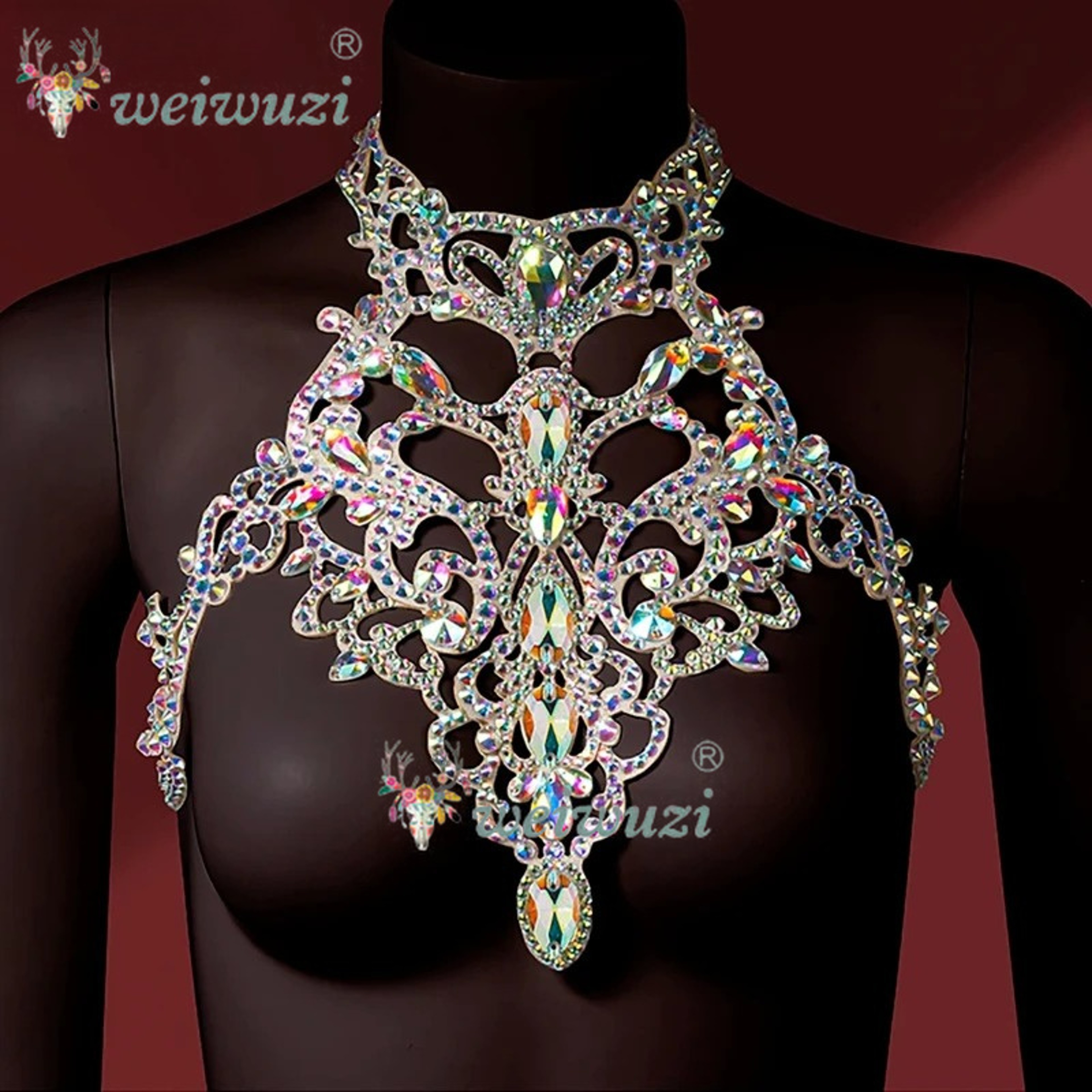 Crystal Belly Dance Necklace And Oriental Dance Chest Chain For Stage  Competition 1