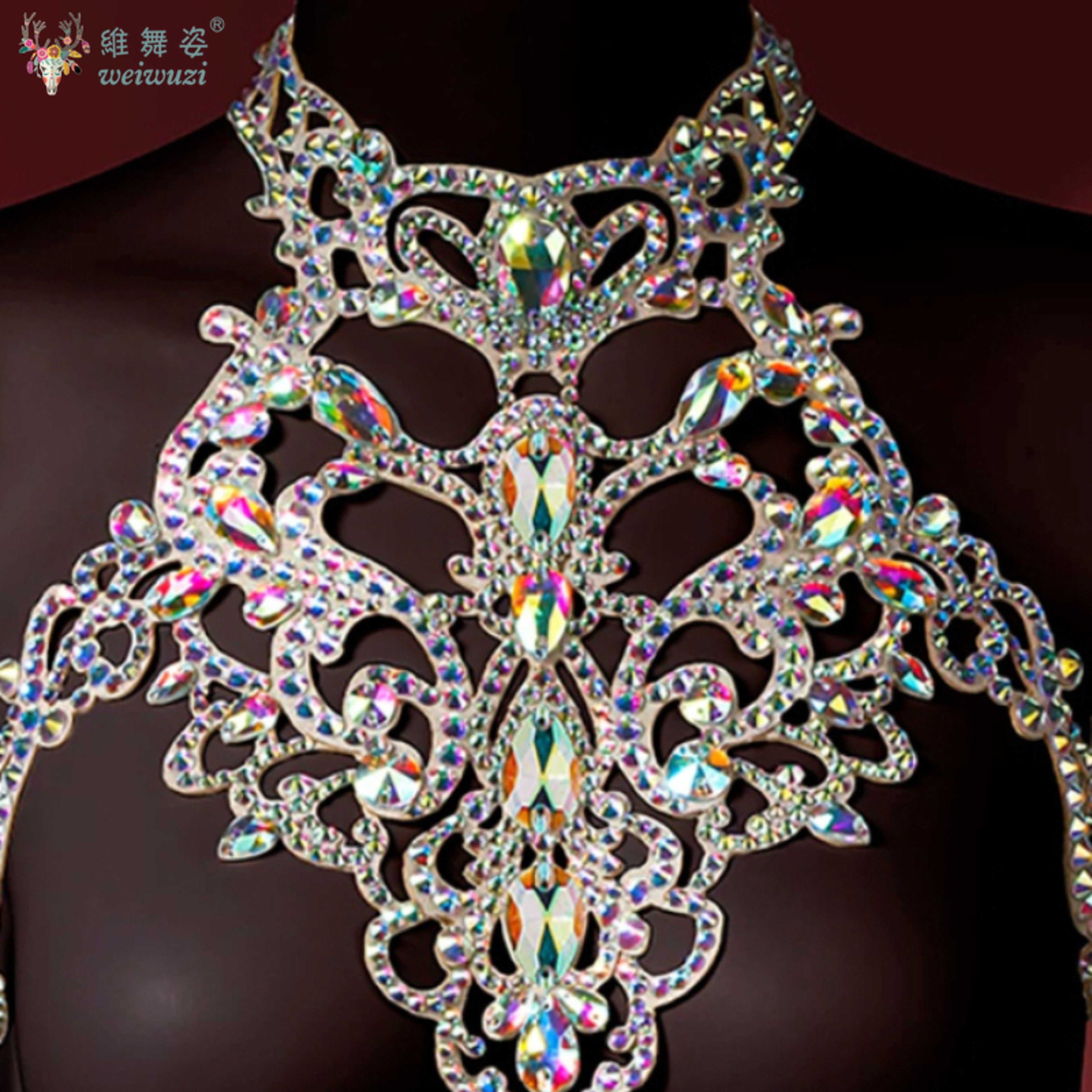 Crystal Belly Dance Necklace And Oriental Dance Chest Chain For Stage  Competition 3